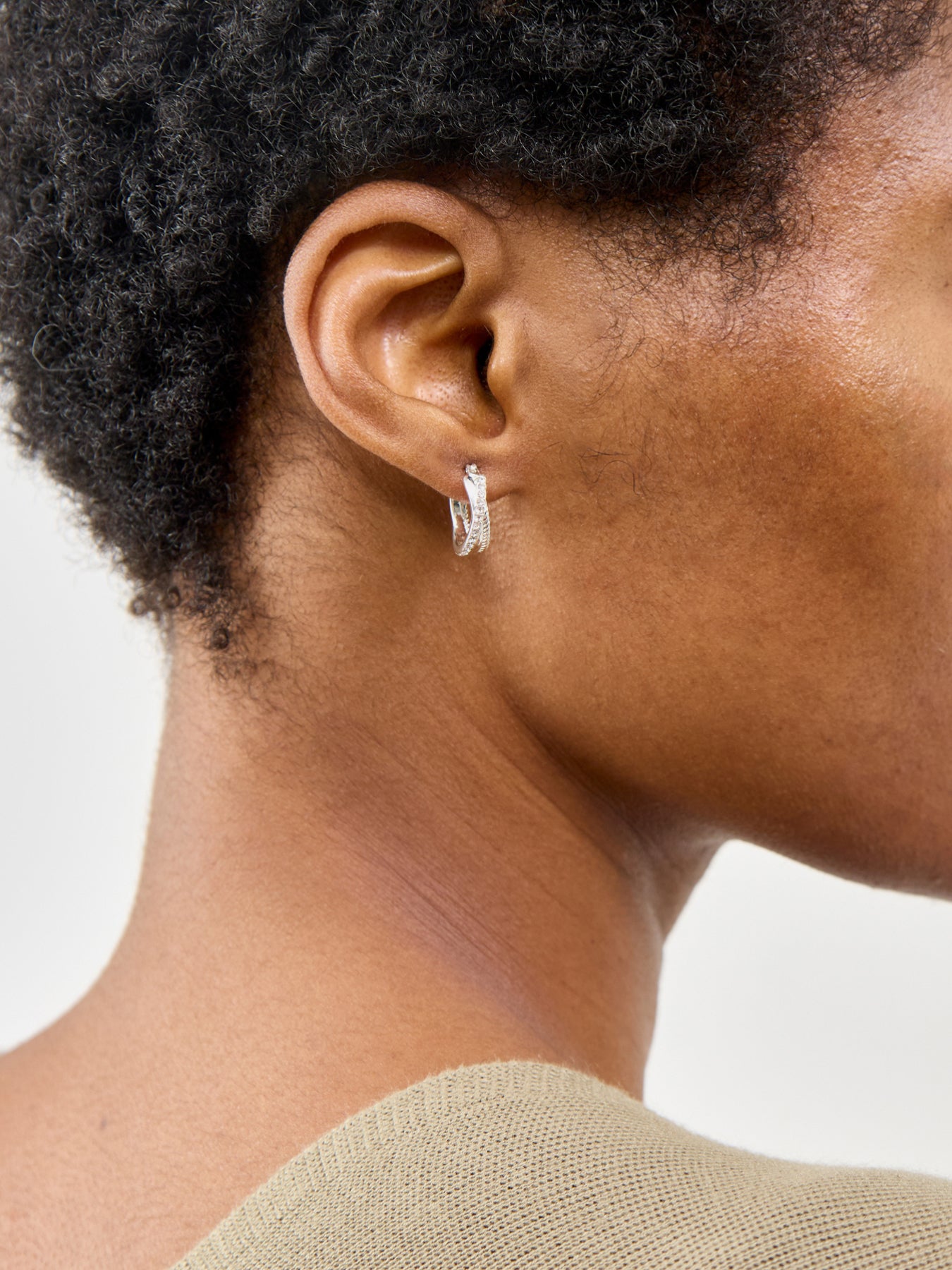 15mm Twisted Rope Pavé Hoop Earrings Silver