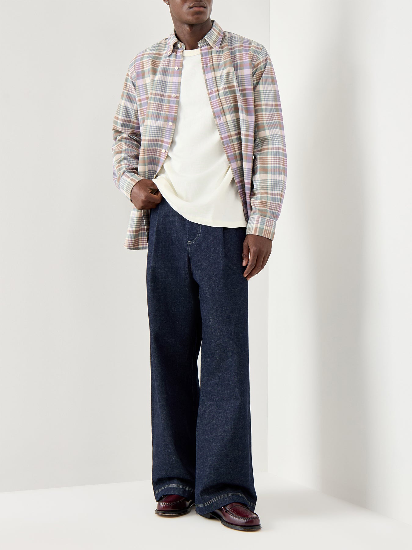 Custom Fit Check Oxford Shirt Khaki Green Multi