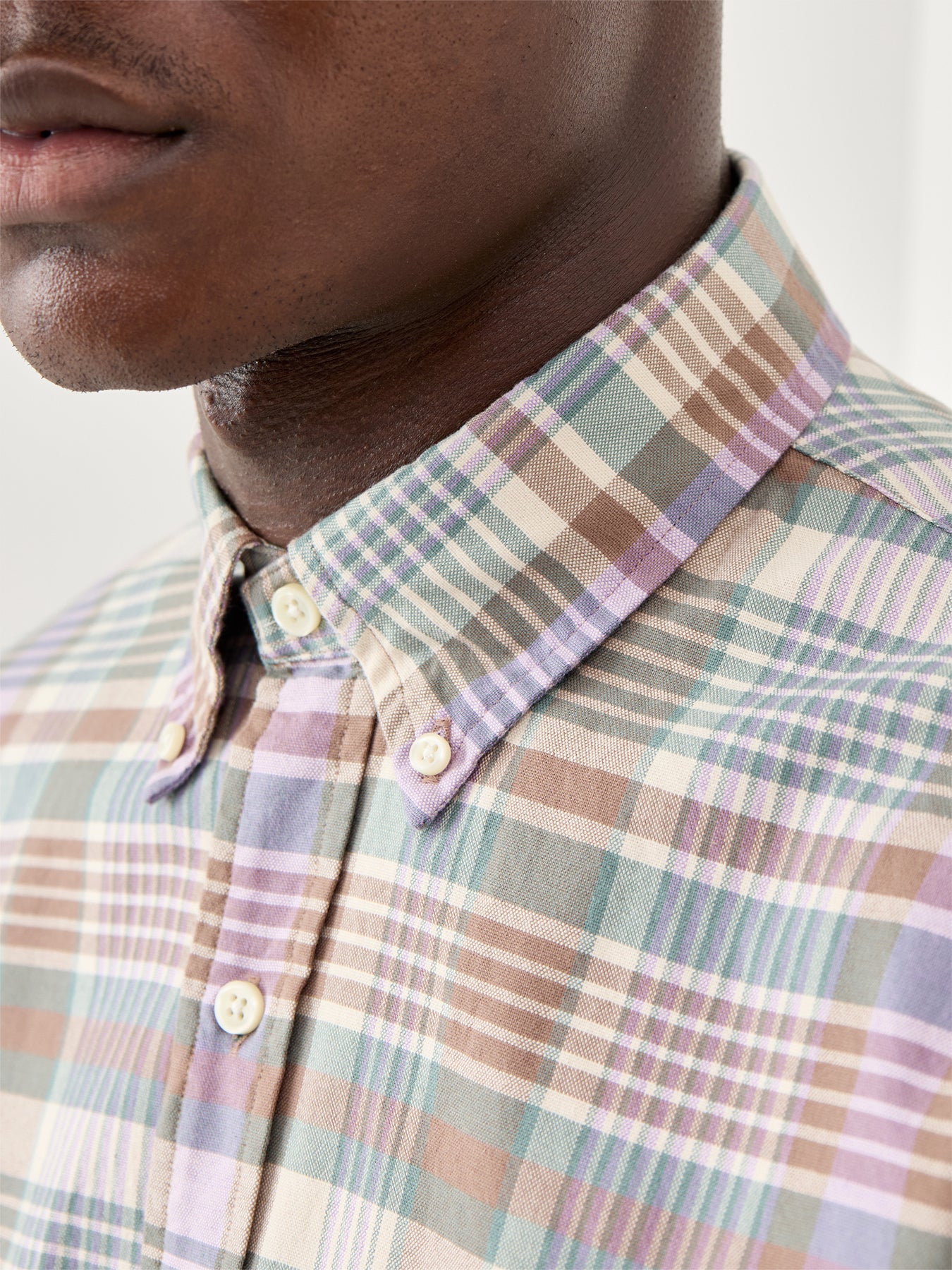 Custom Fit Check Oxford Shirt Khaki Green Multi