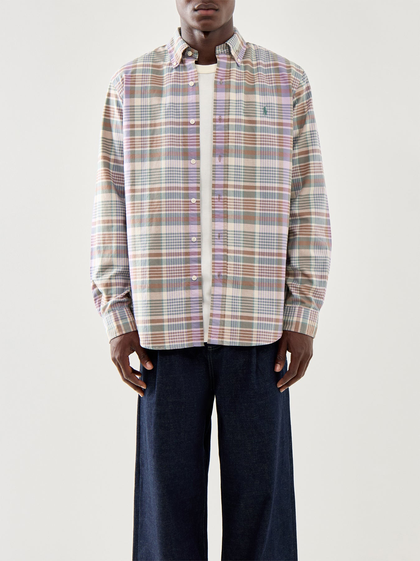 Custom Fit Check Oxford Shirt Khaki Green Multi