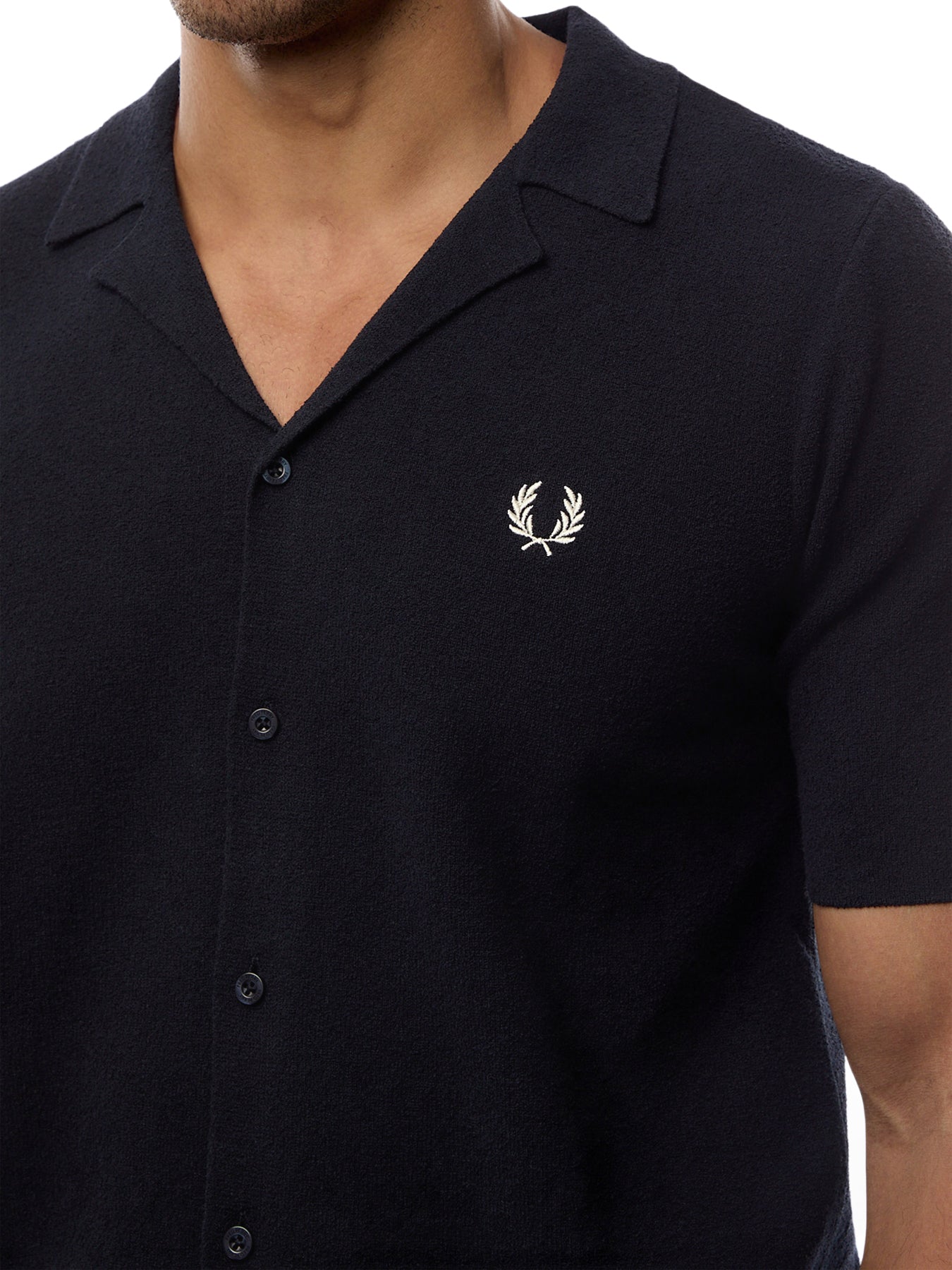 Revere Collar Knitted Short Sleeves Shirt