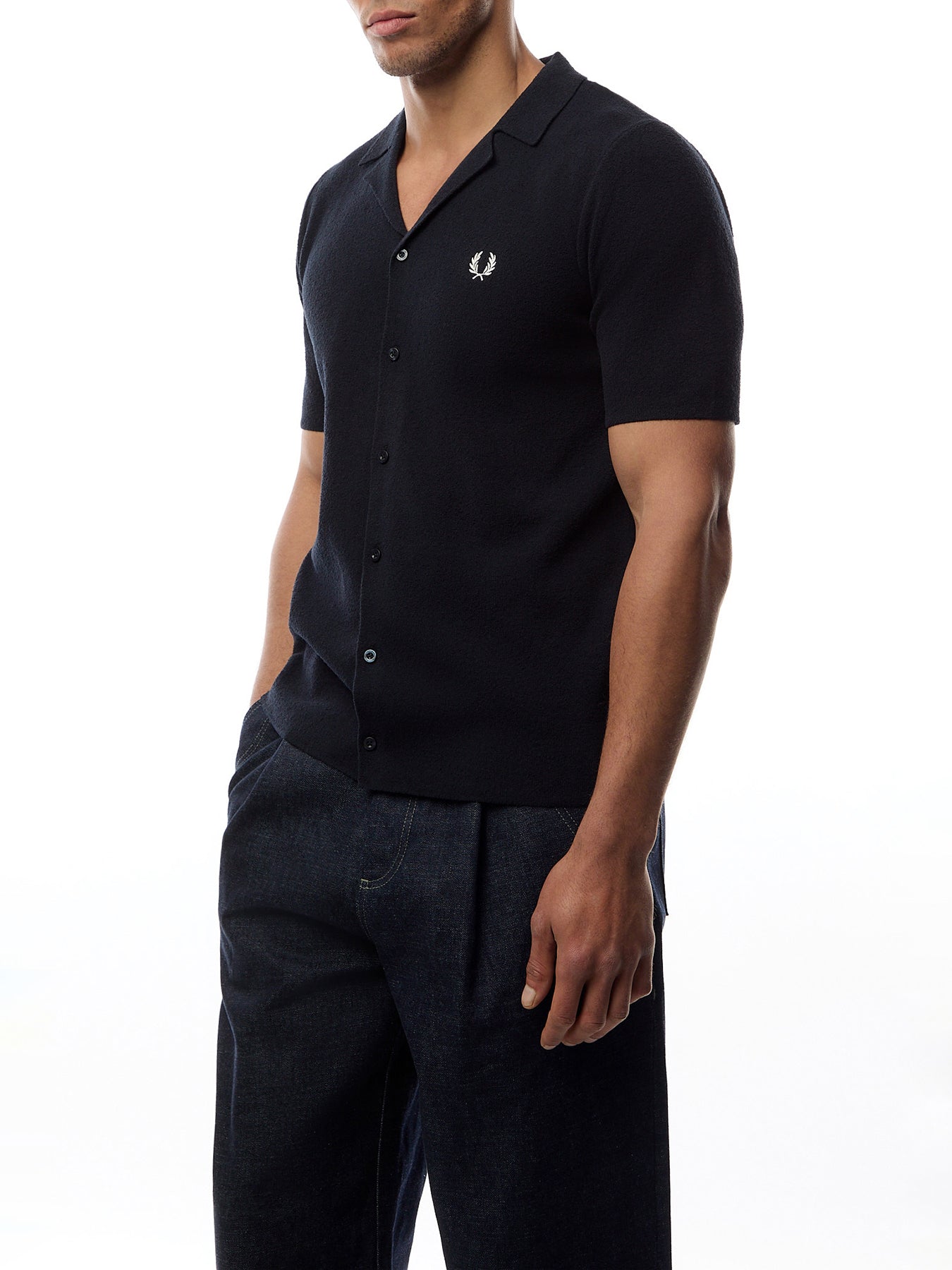 Revere Collar Knitted Short Sleeves Shirt