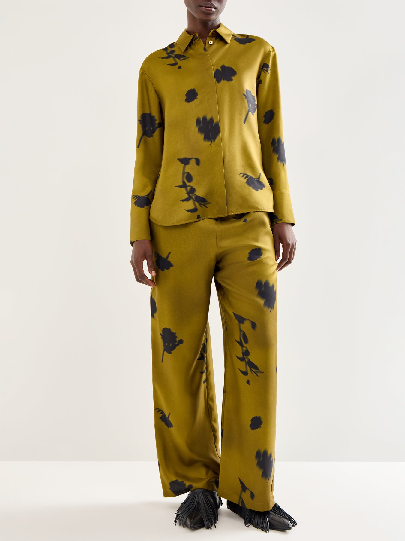 Eraclea Silk Printed Shirt Olive Green