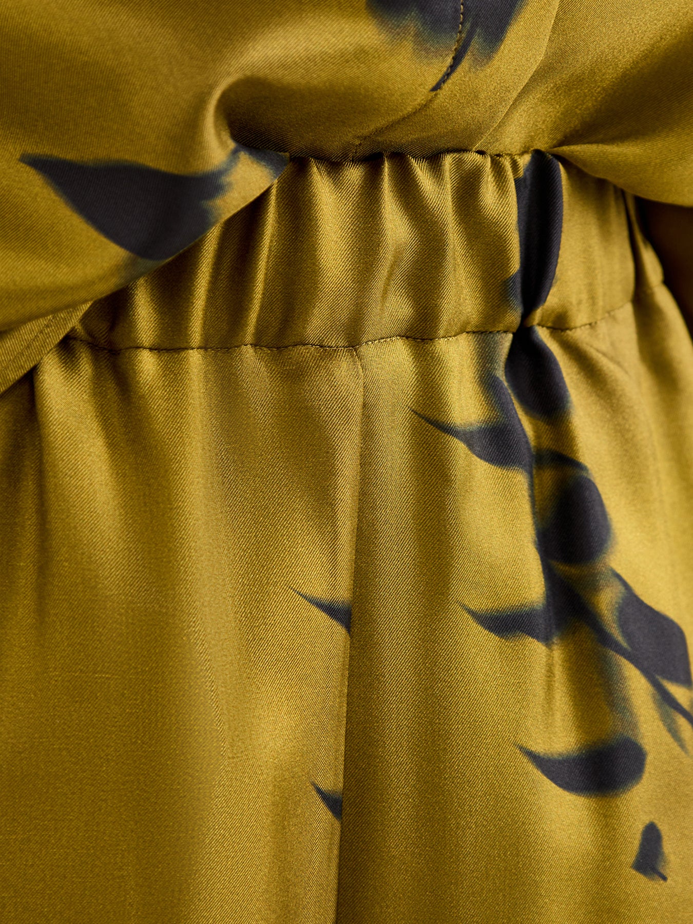 Helga Silk Printed Wide Leg Trouser Elastic Waist Olive Green