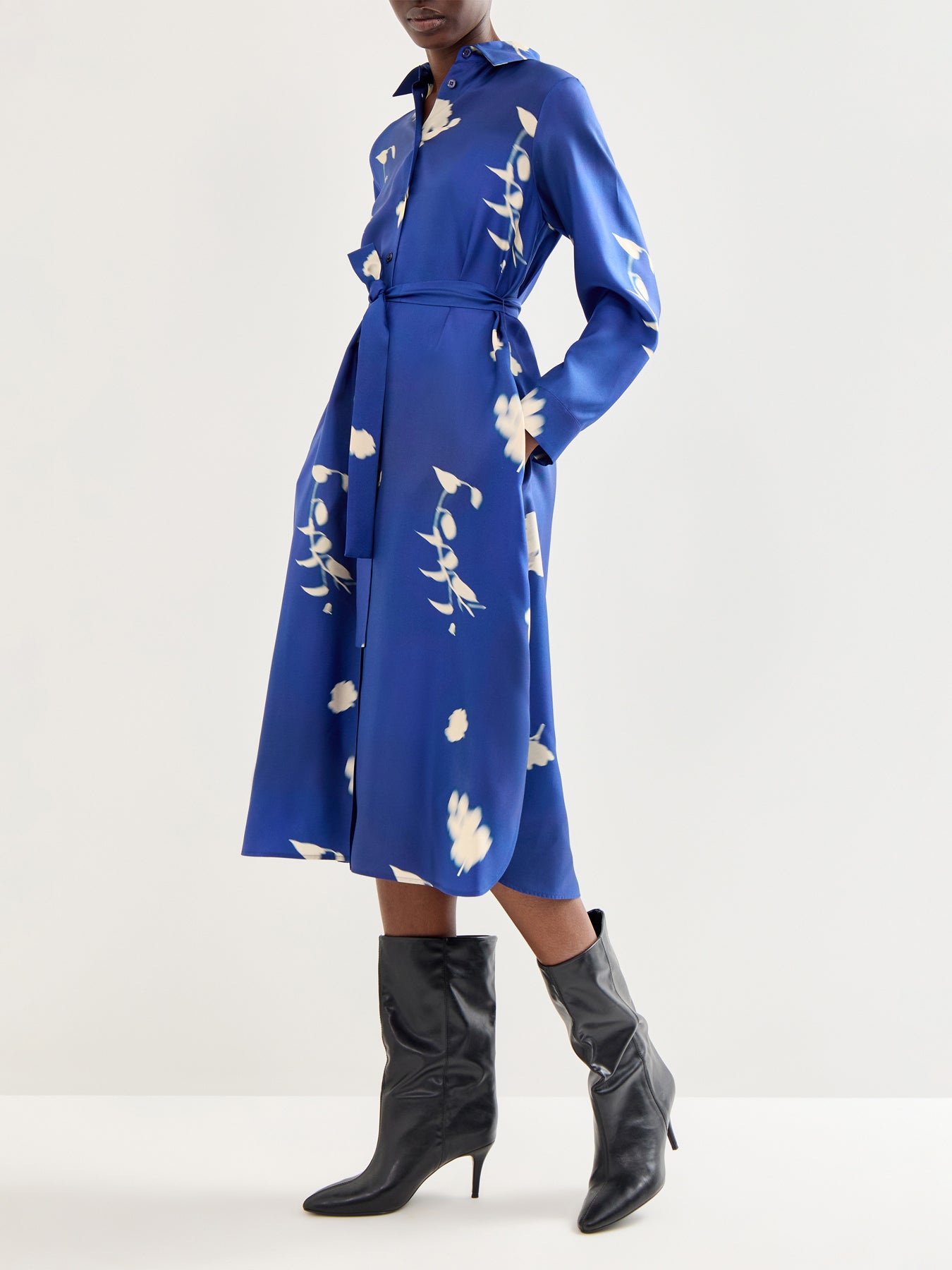 Jadi Silk Printed Shirt Dress China Blue