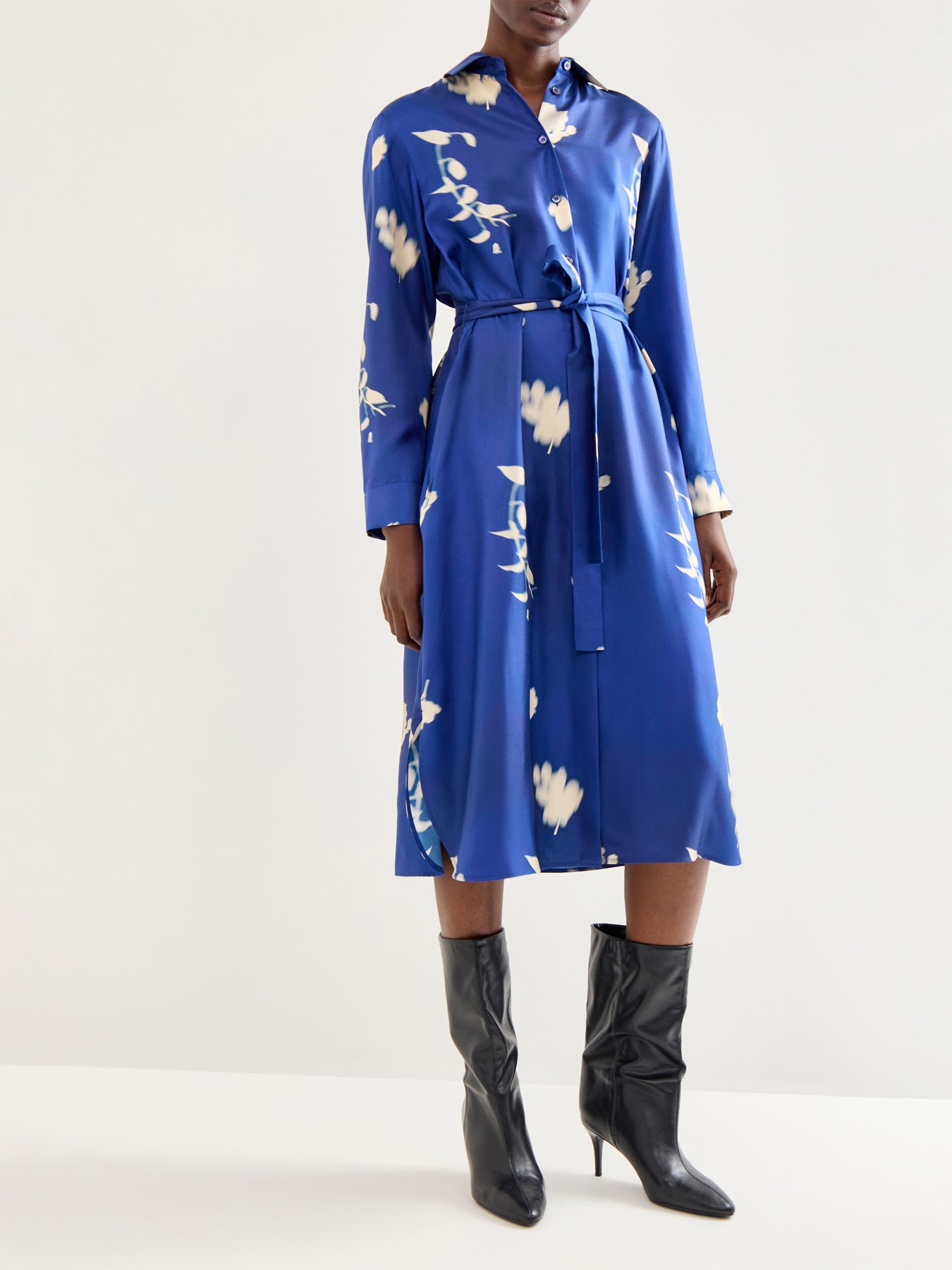 Jadi Silk Printed Shirt Dress China Blue
