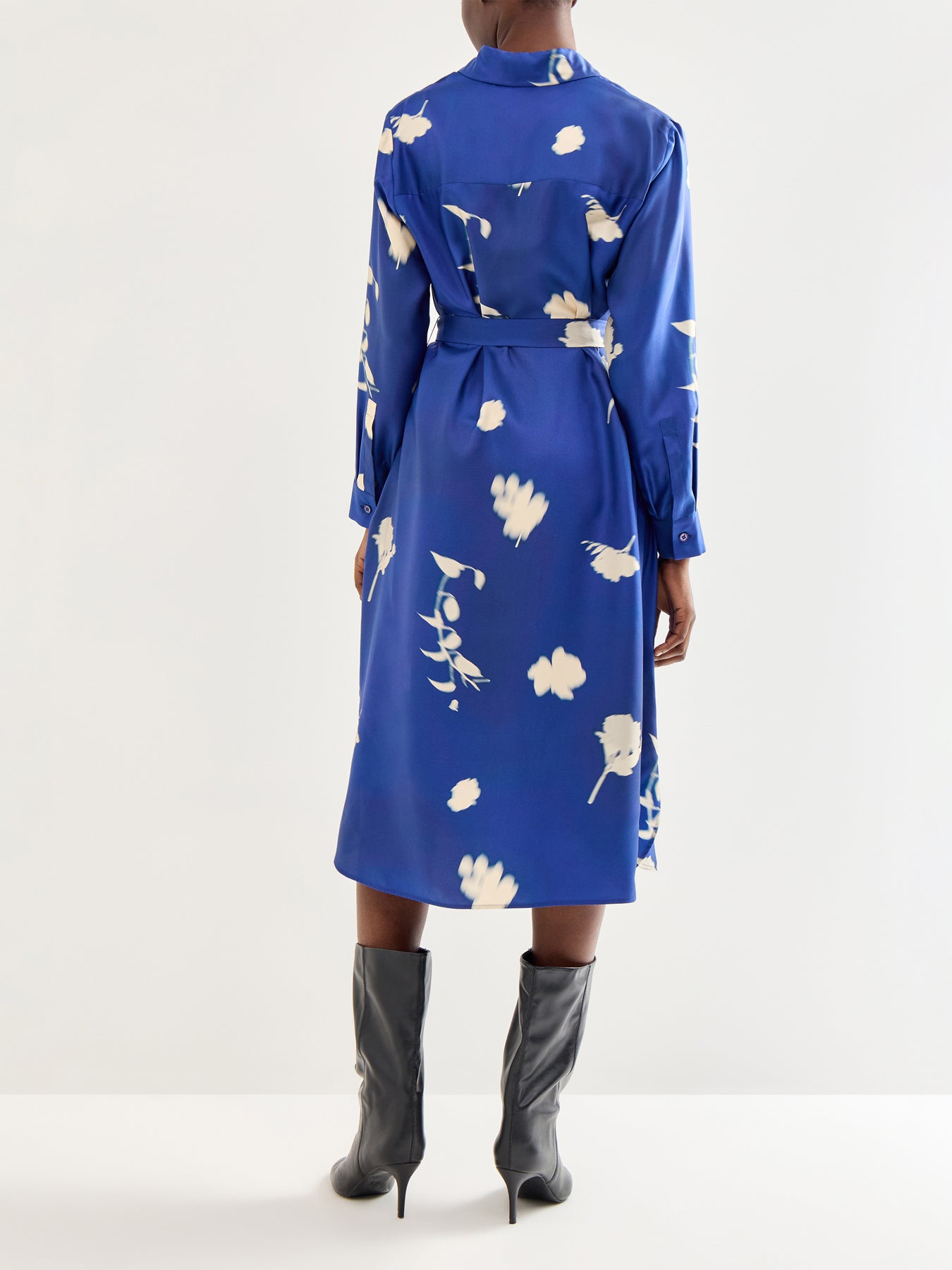 Jadi Silk Printed Shirt Dress China Blue
