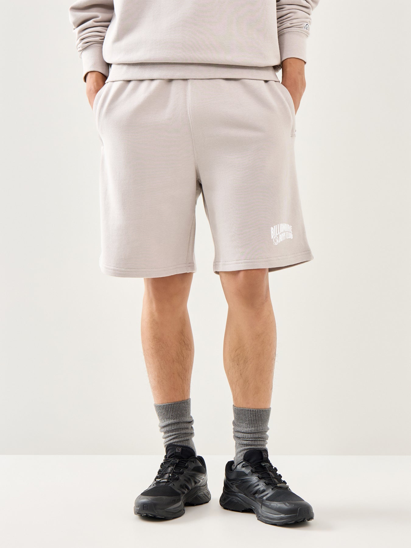 Flat Grey Cotton Small Arch Logo Shorts