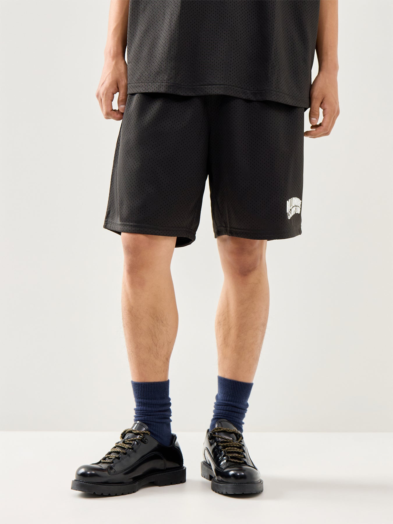 Black Polyester Drawstring Woven Shorts