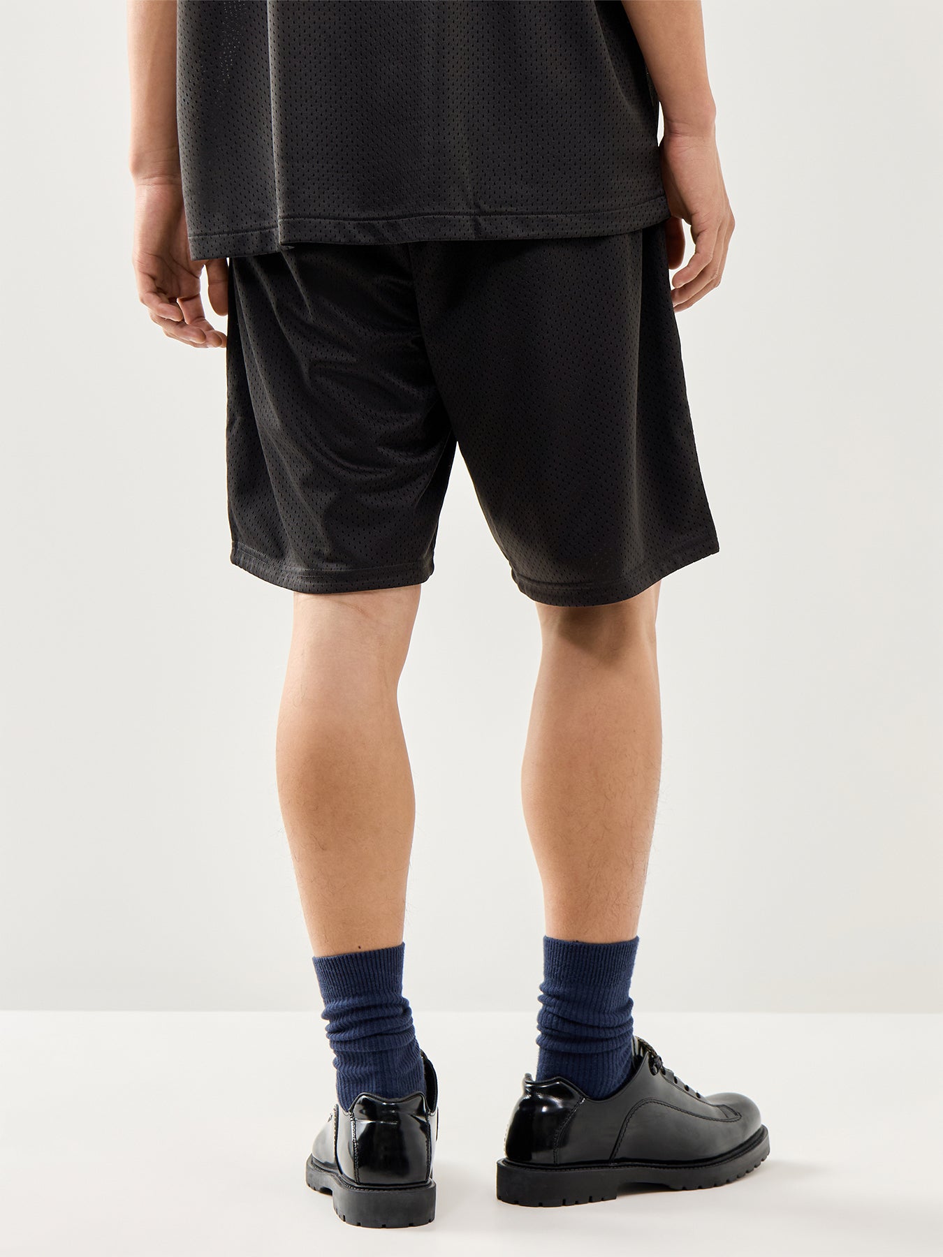 Black Polyester Drawstring Woven Shorts