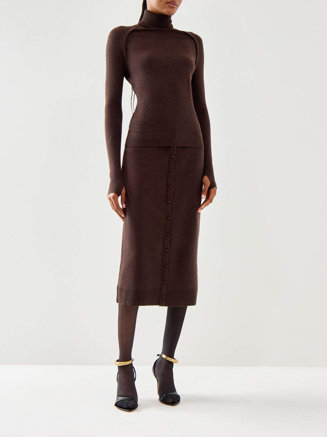 Button Detail Knitted Midi Skirt