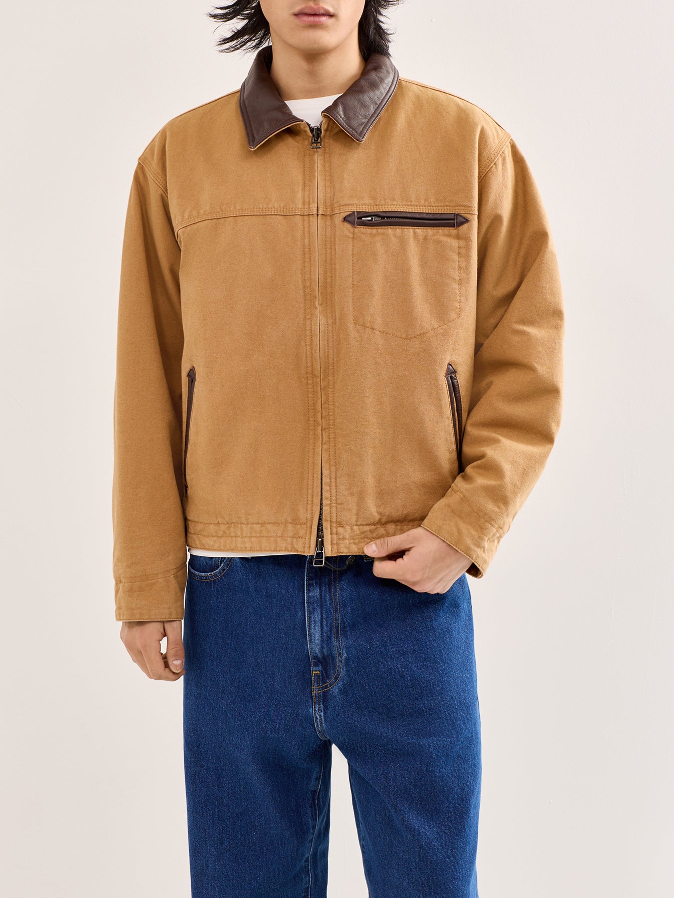 Heavy Canvas Destroyed Work Jacket Brown