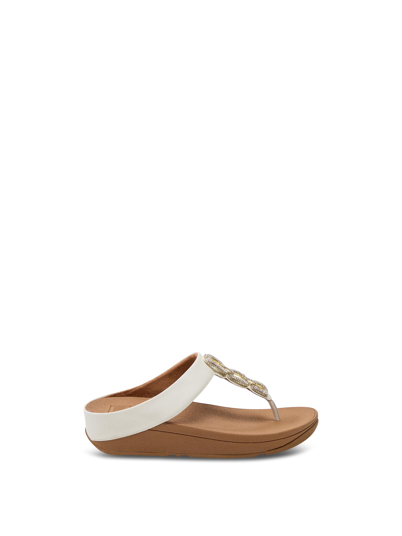 Fino Crystal-Chain Leather Toe-Post Sandals Urban White