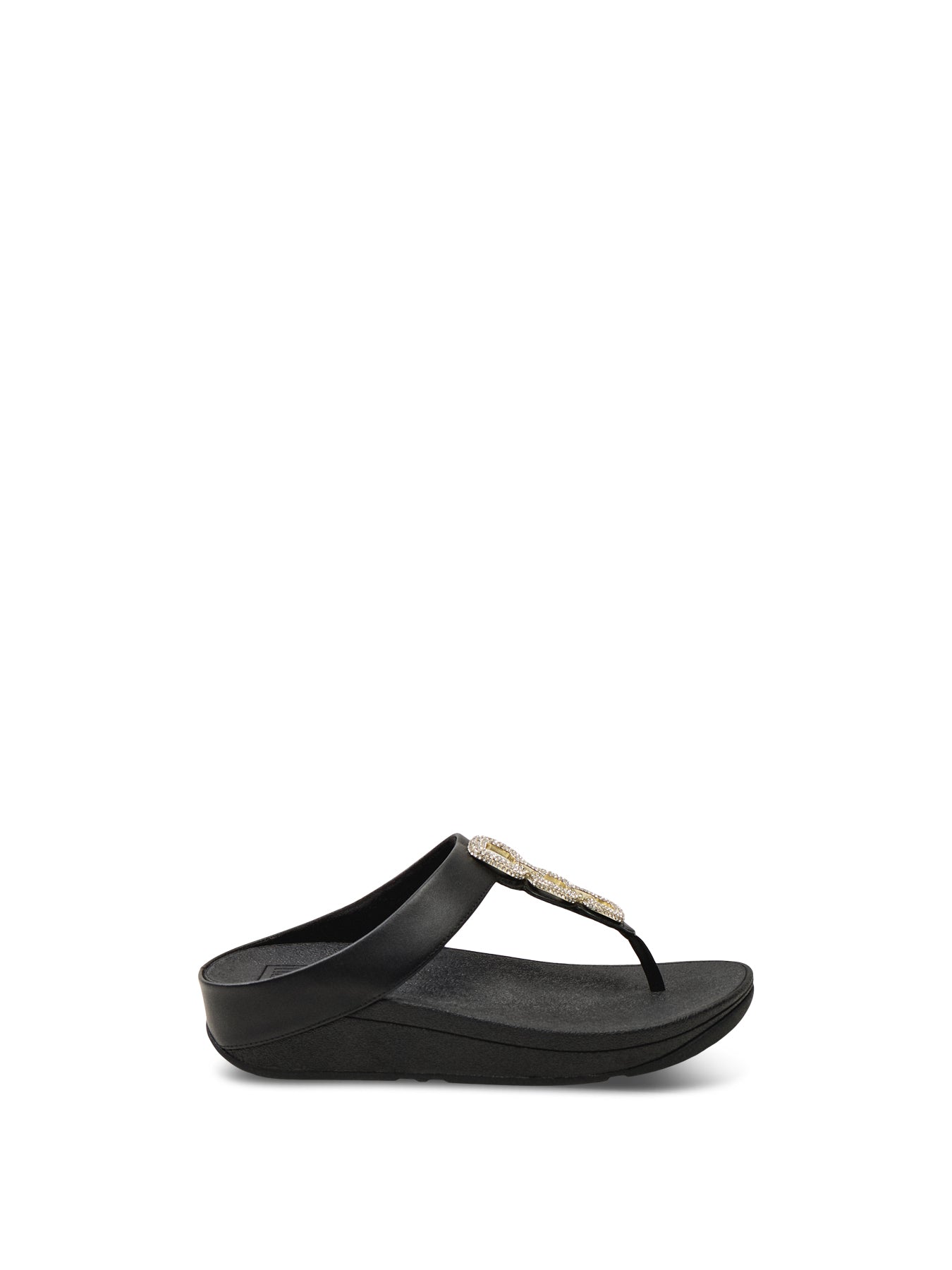 Fino Crystal-Chain Leather Toe-Post Sandals Black