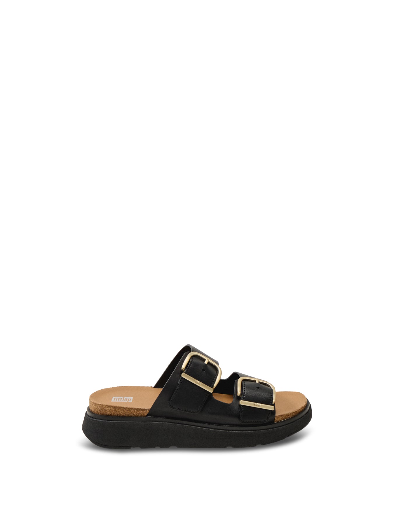 Gen-Ff Buckle Two-Bar Leather Slides Black