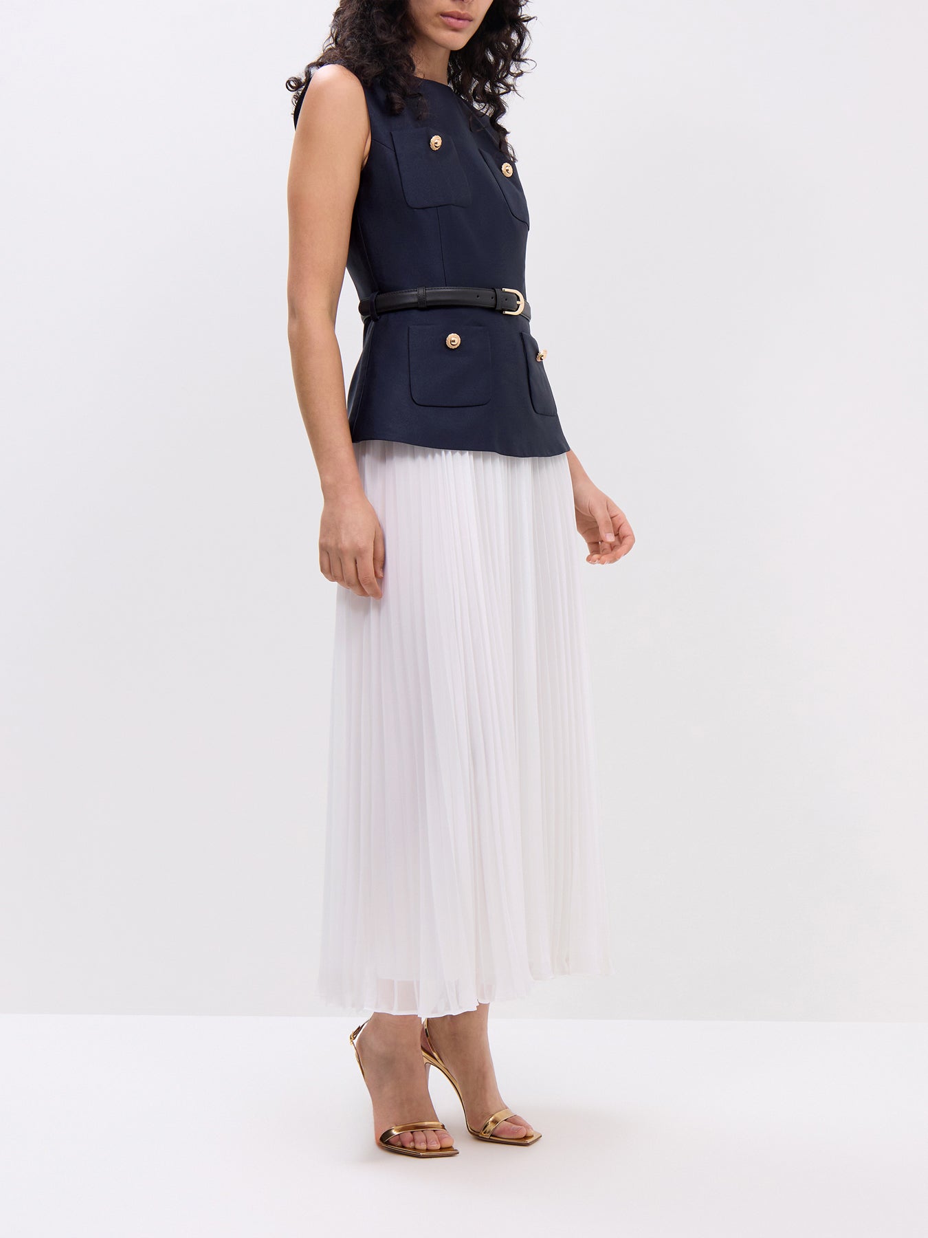 Navy Taffeta Midi Dress
