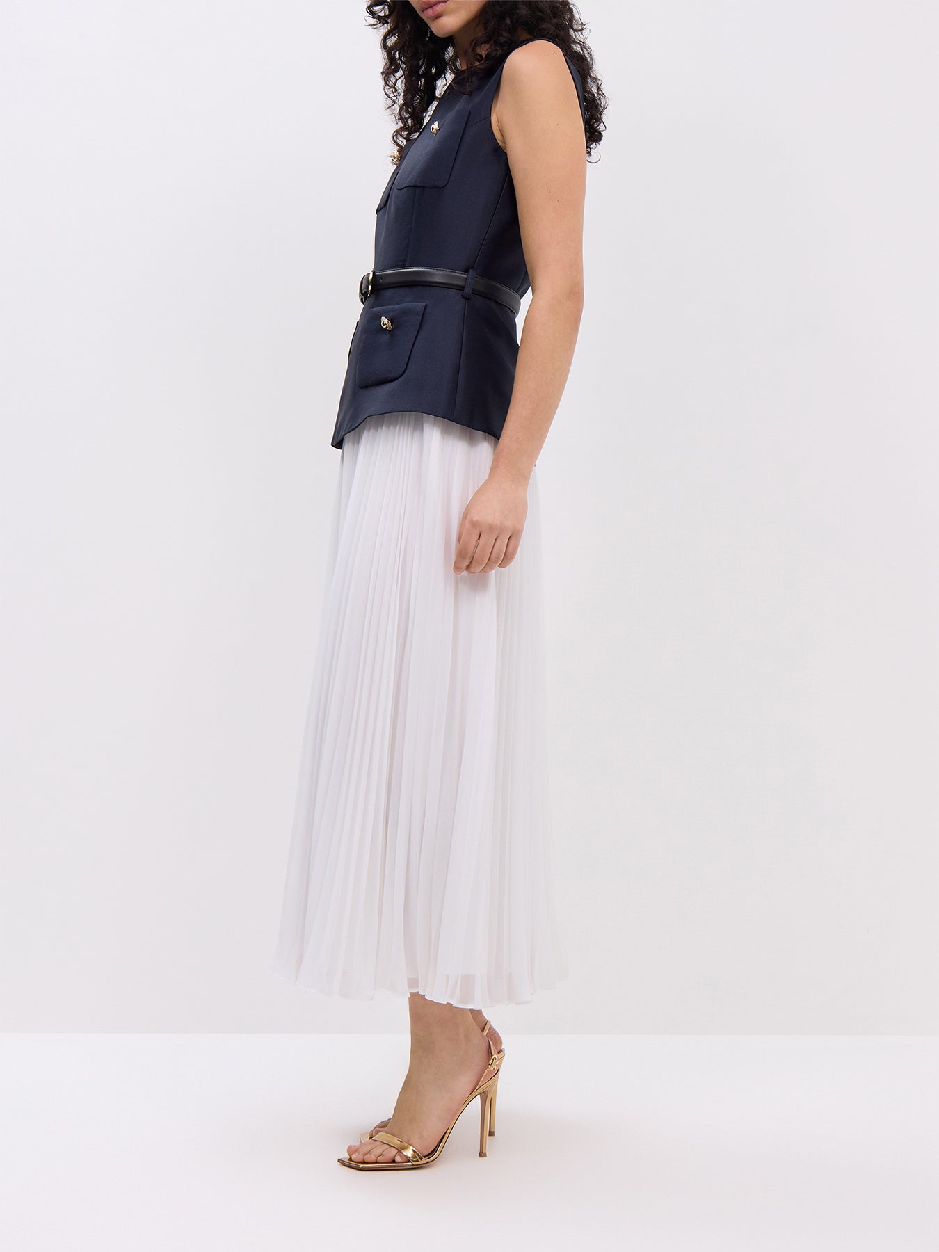 Navy Taffeta Midi Dress