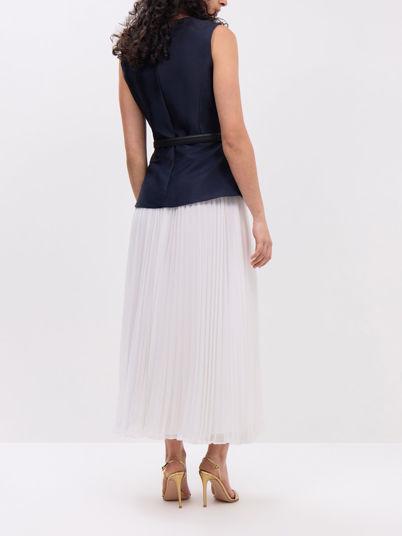 Navy Taffeta Midi Dress