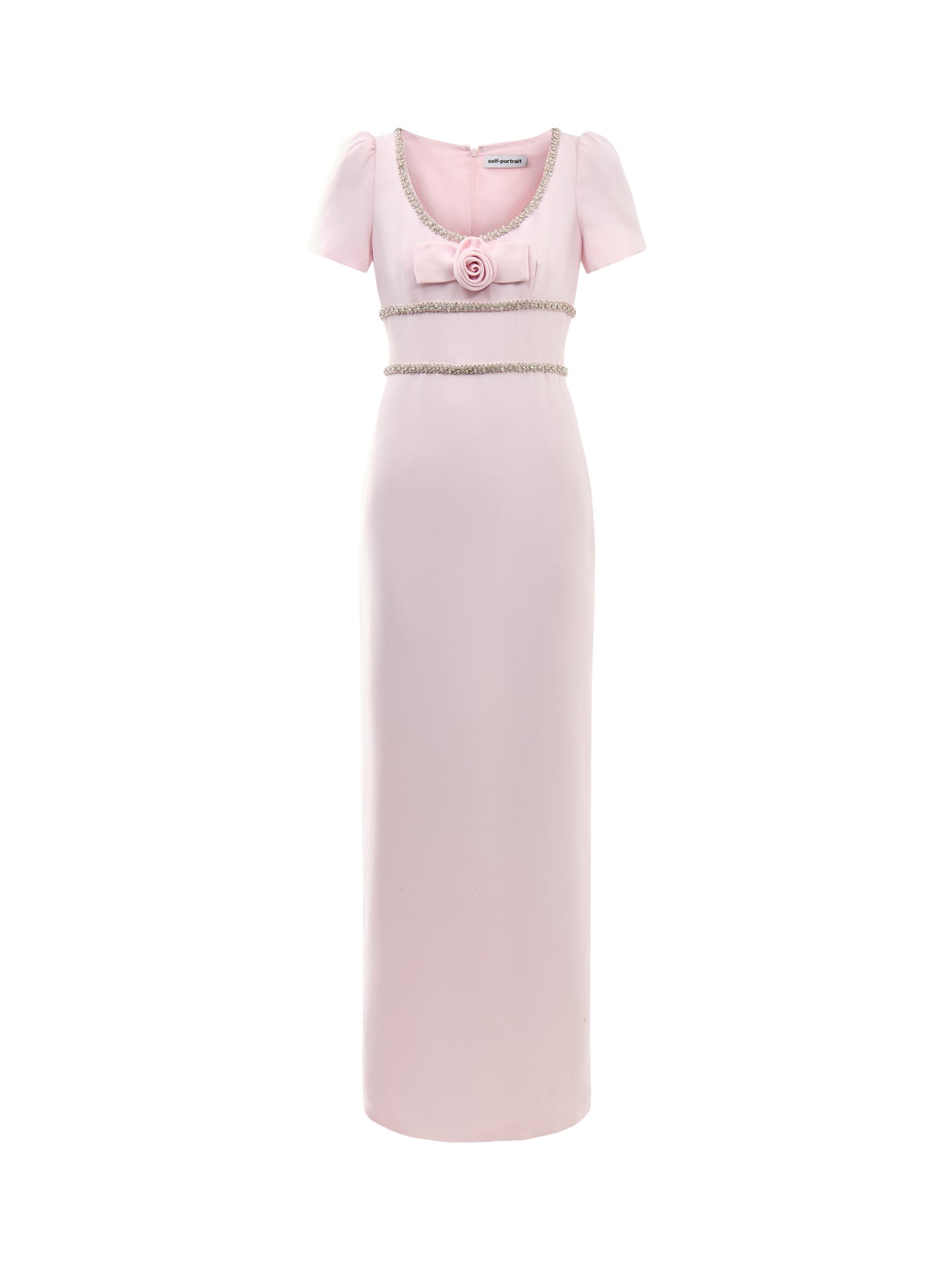 Pink Crepe Crystal Trim Maxi Dress