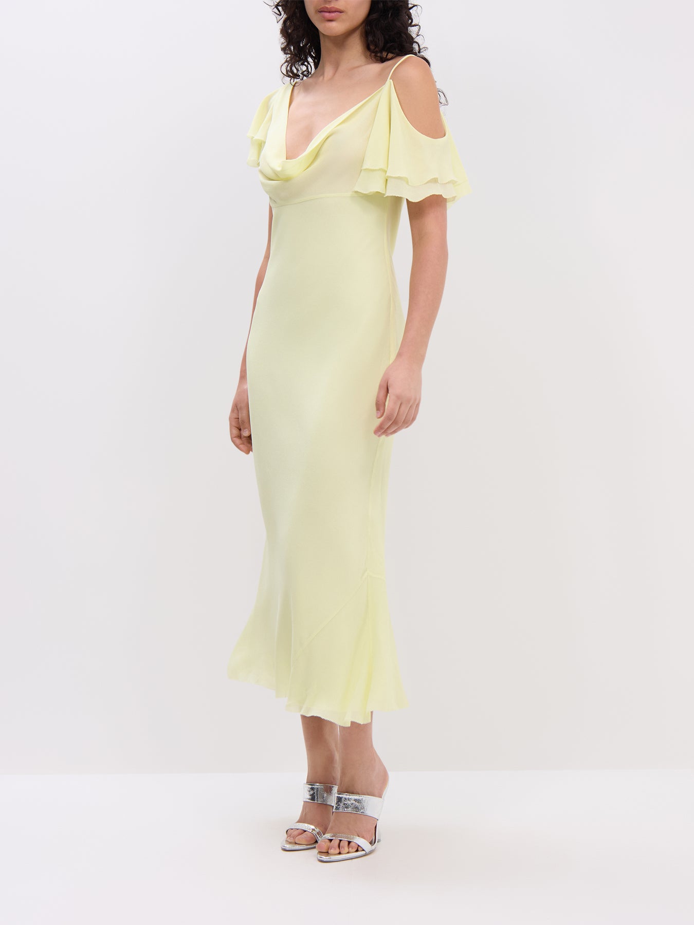 Yellow Georgette Frill Midi Dress