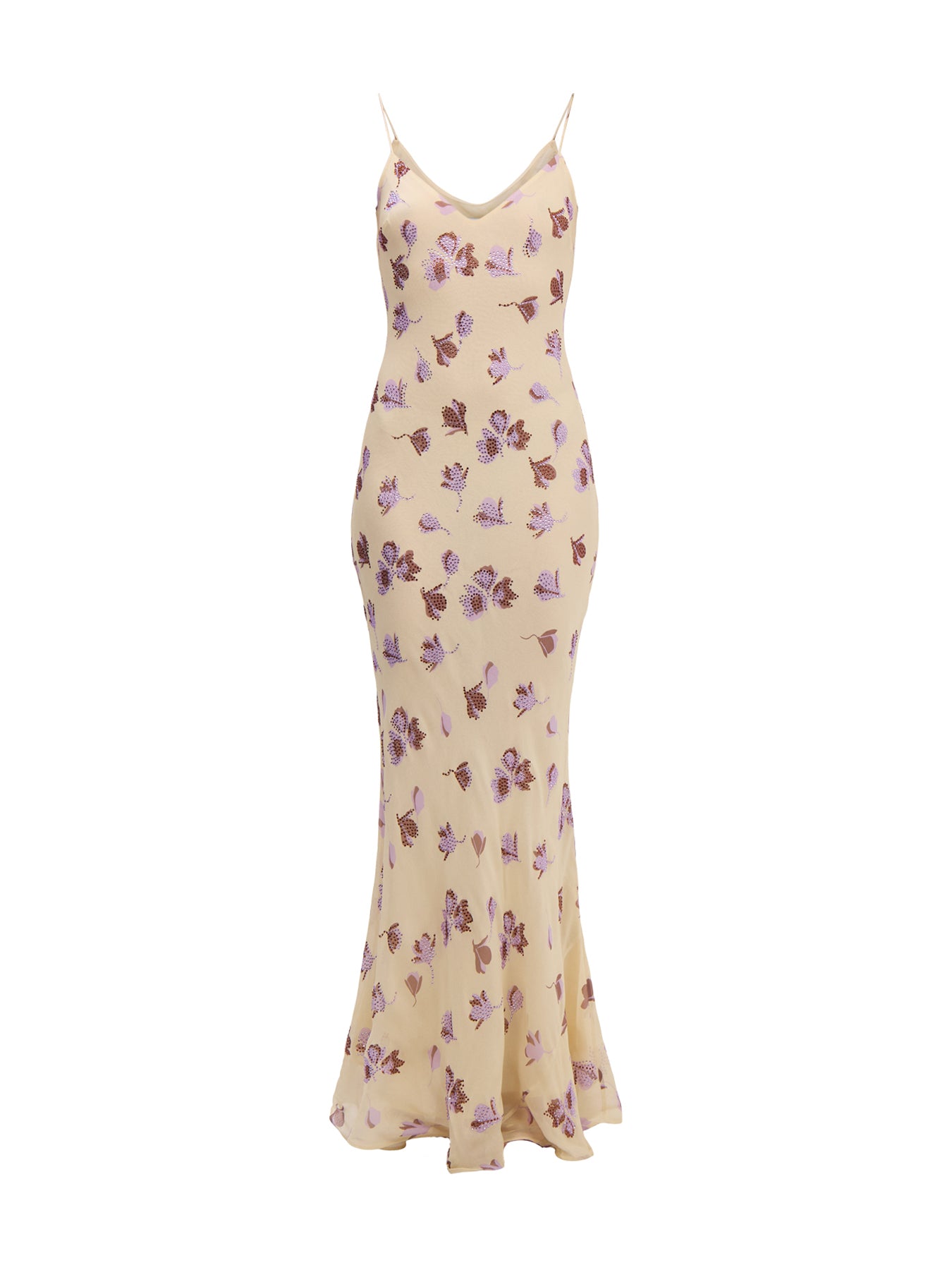Yellow Floral Rhinestone Maxi Dress