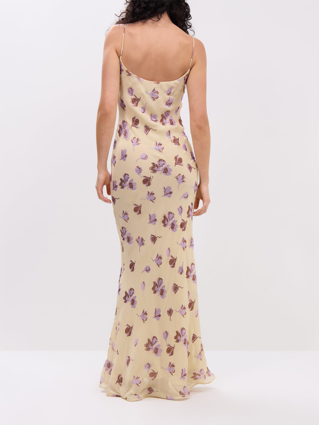 Yellow Floral Rhinestone Maxi Dress