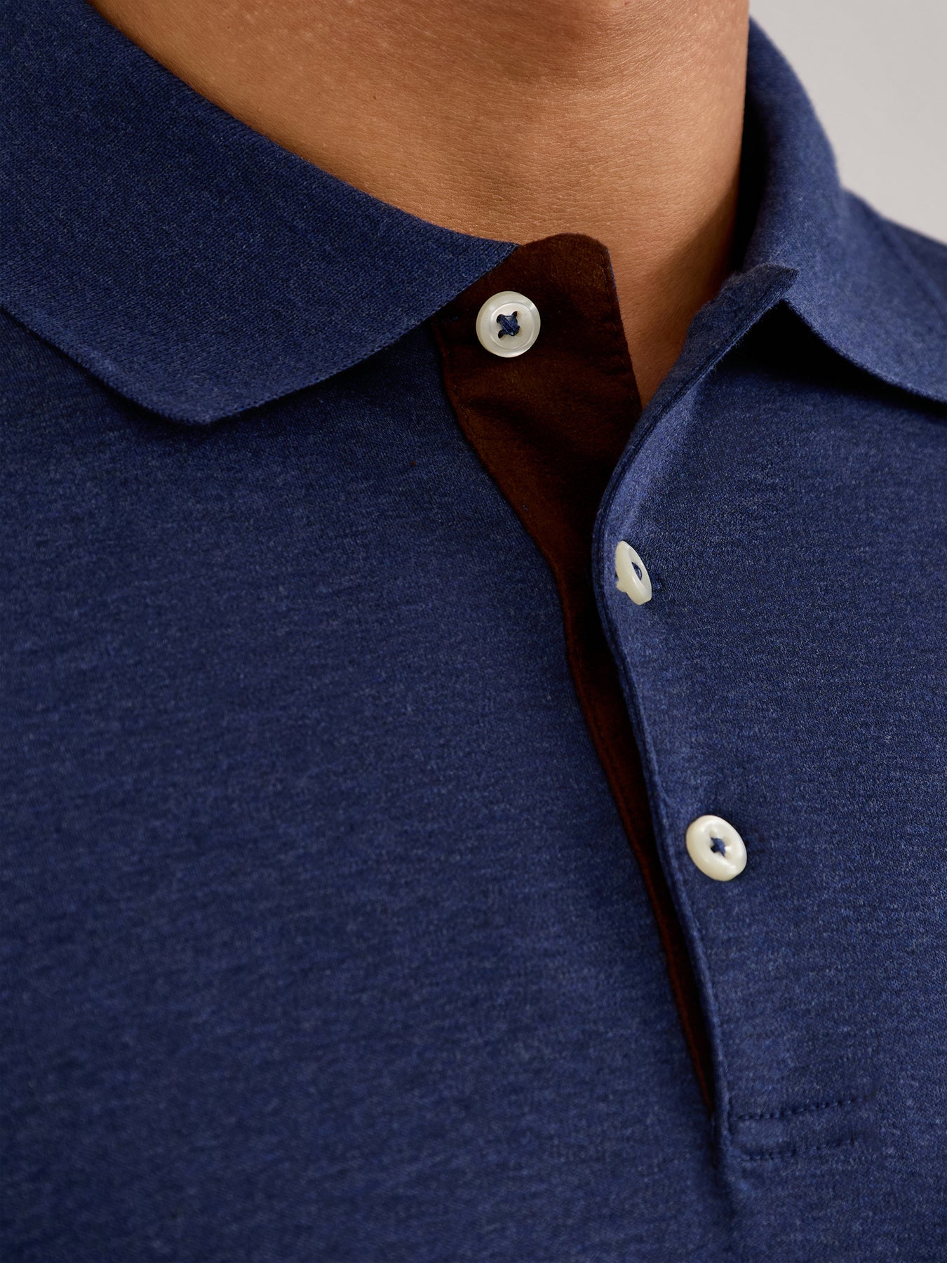 Pima Cotton Long Sleeves Polo Top Blue