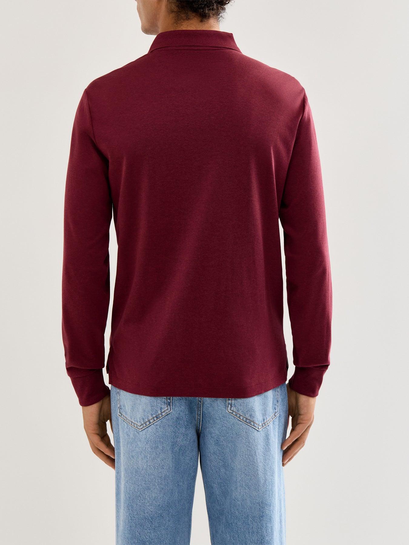 Pima Cotton Long Sleeves Polo Top Wine