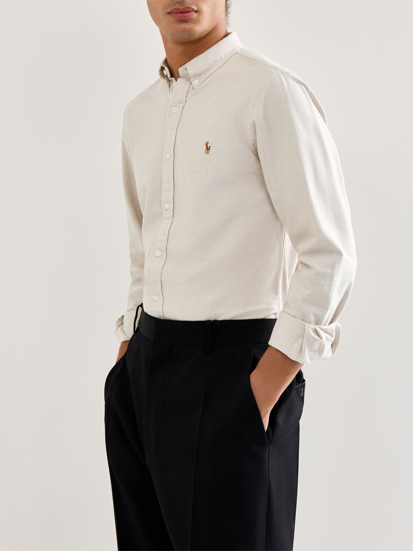 Slim Fit Cotton Oxford Shirt Cream