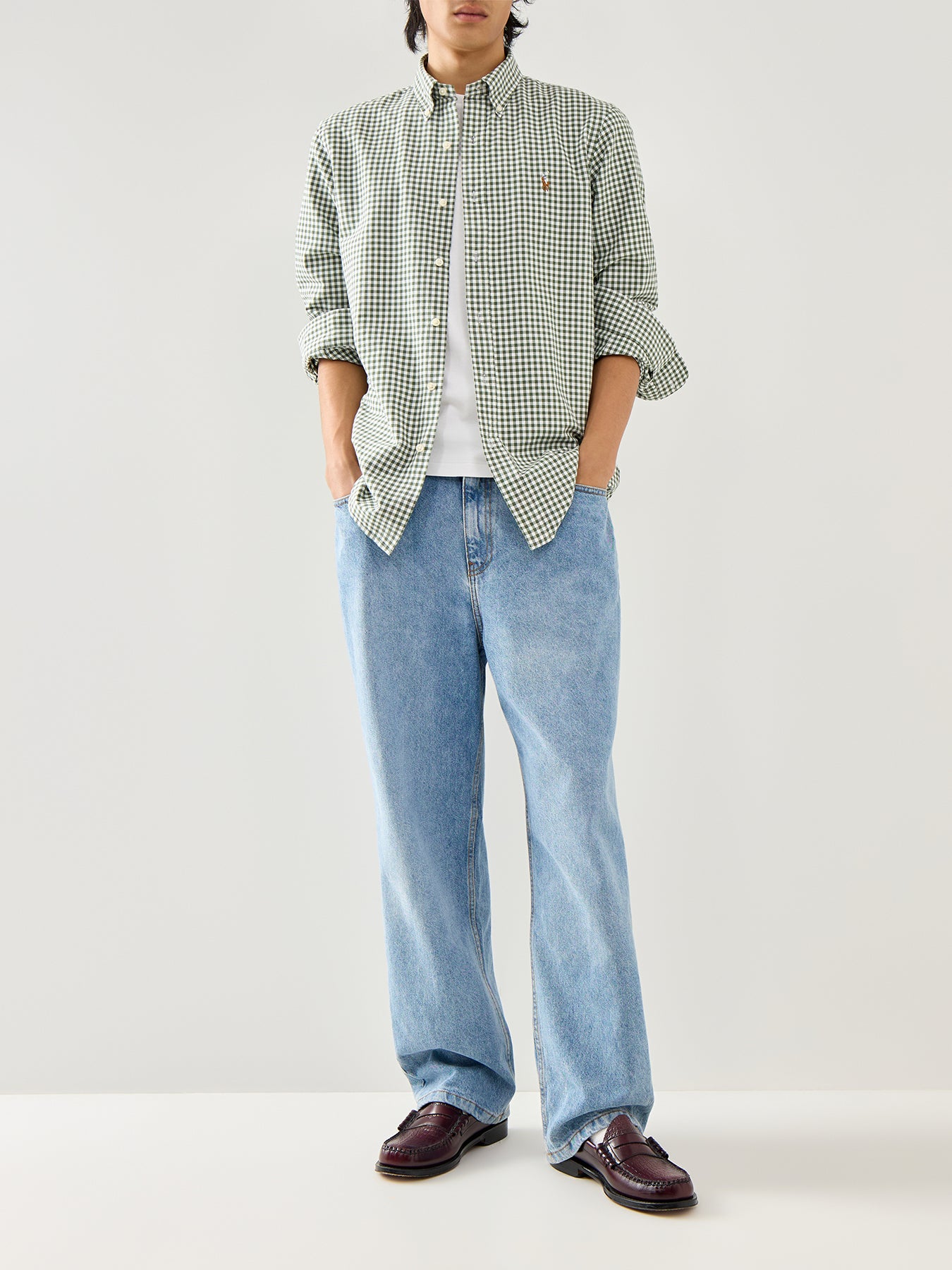 Custom Fit Oxfrod Gingham Check Shirt Shamrock White