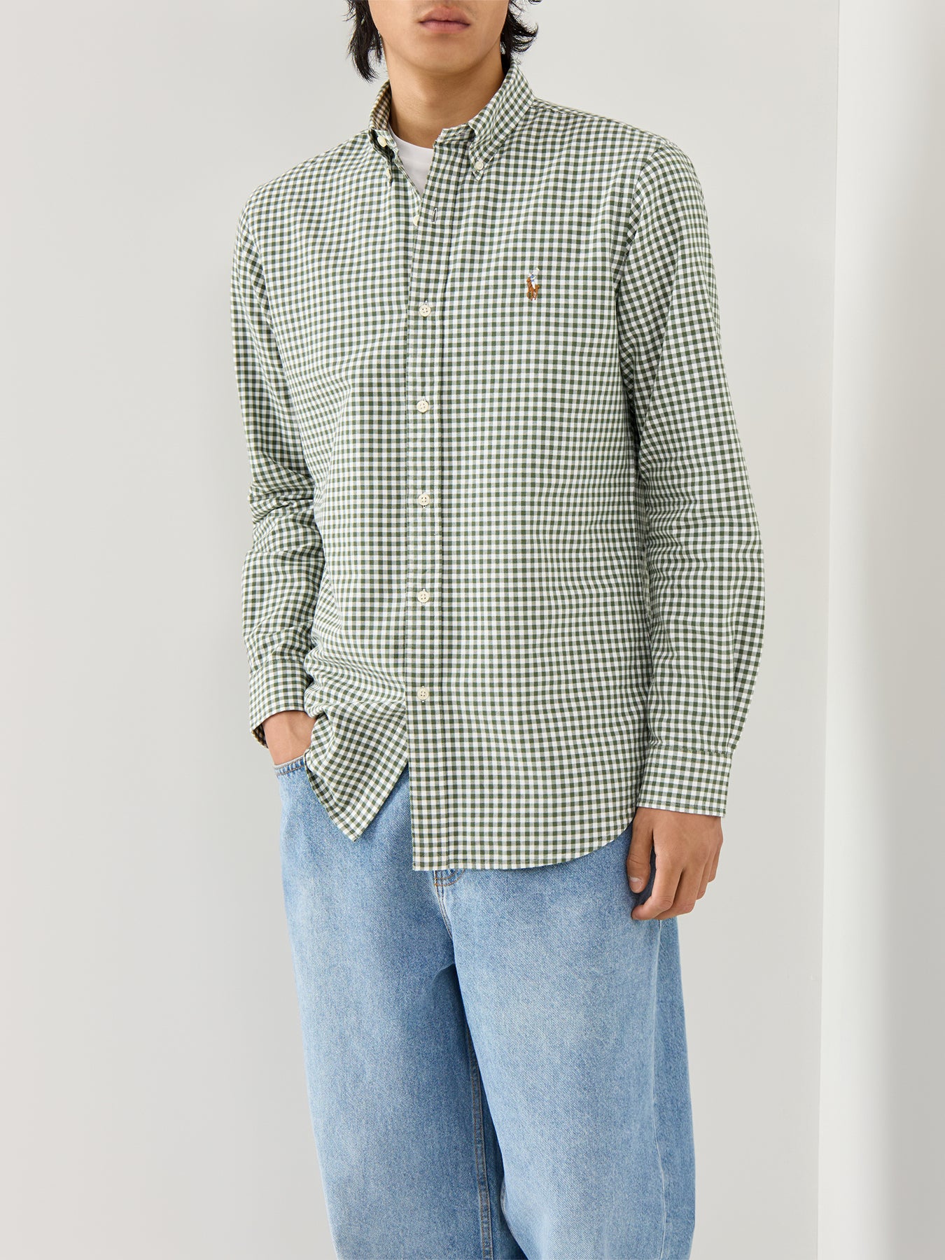 Custom Fit Oxfrod Gingham Check Shirt Shamrock White