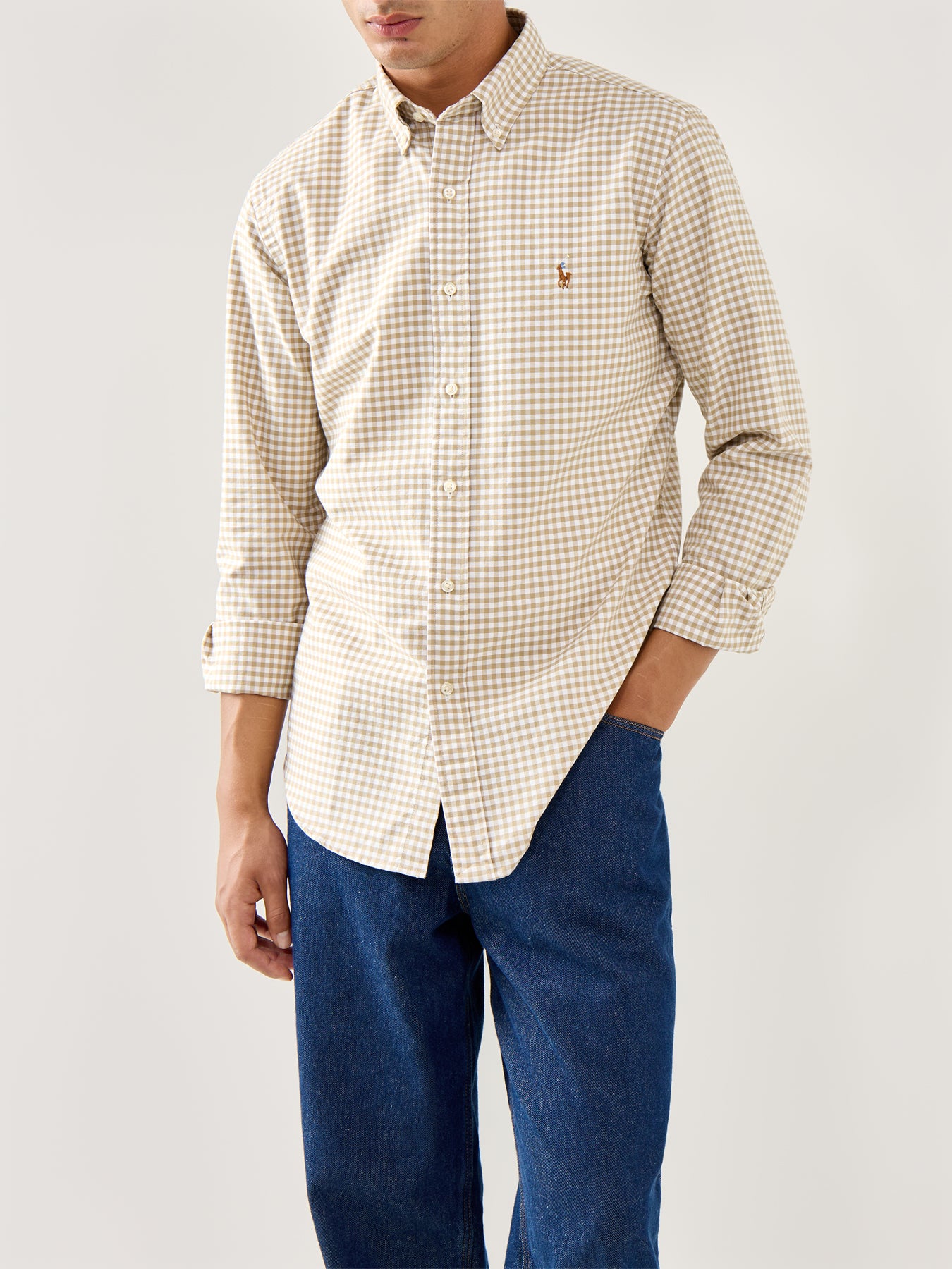 Custom Fit Oxford Gingham Check Shirt White