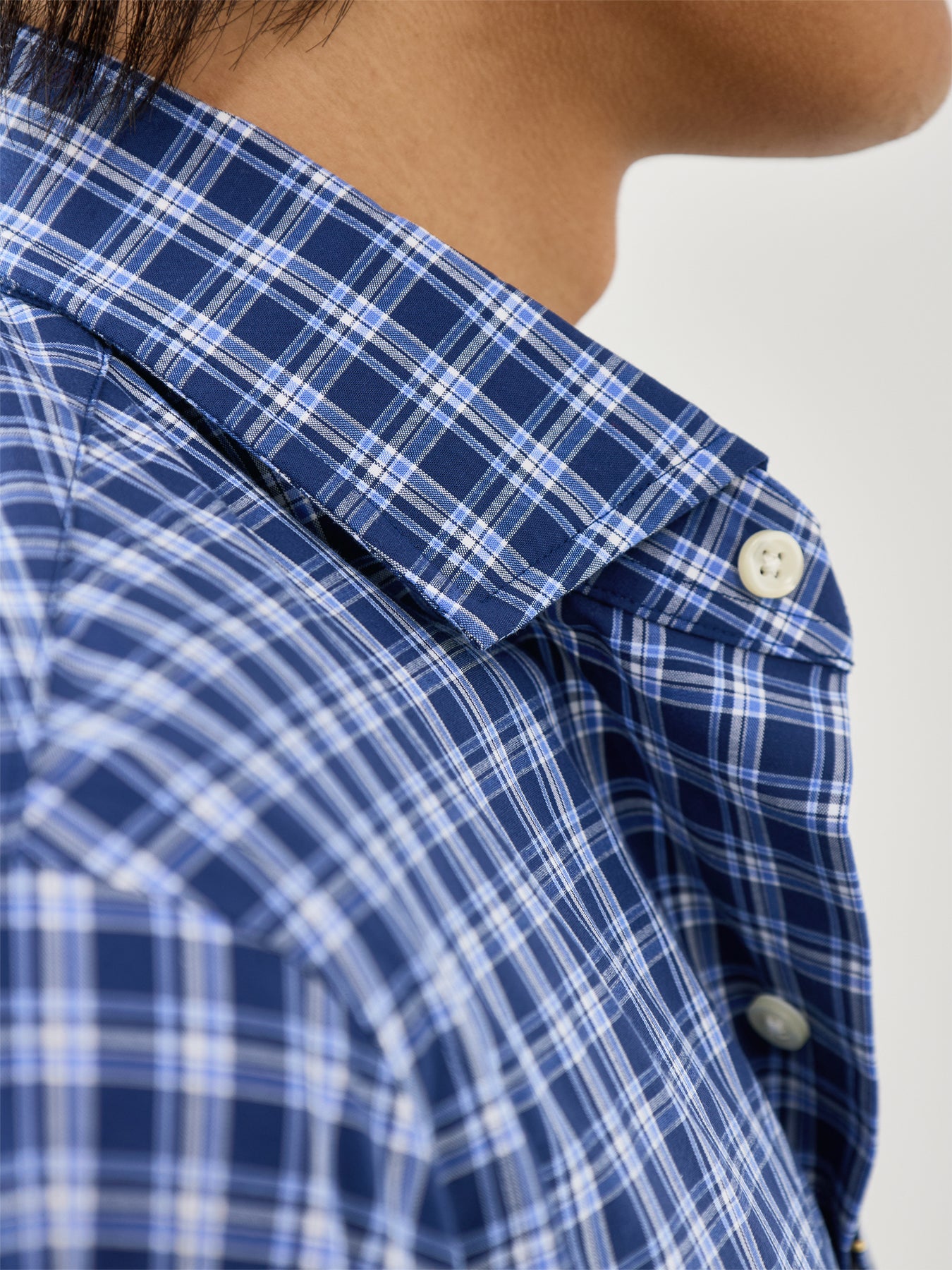 Custom Fit Stretch Poplin Check Shirt Navy Multi