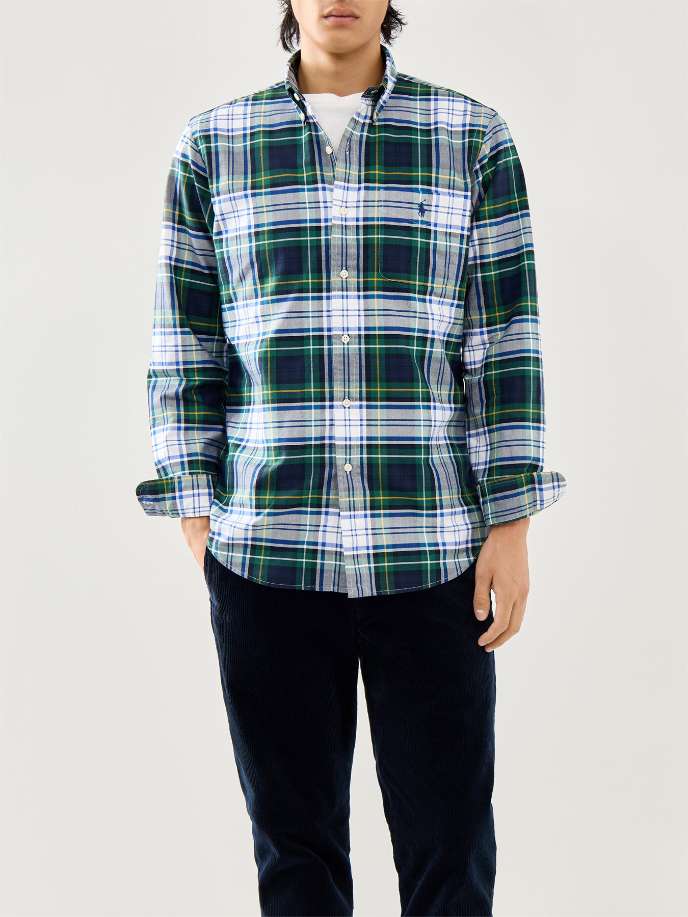 Custom Fit Tartan Oxford Shirt Green/Blue Multi