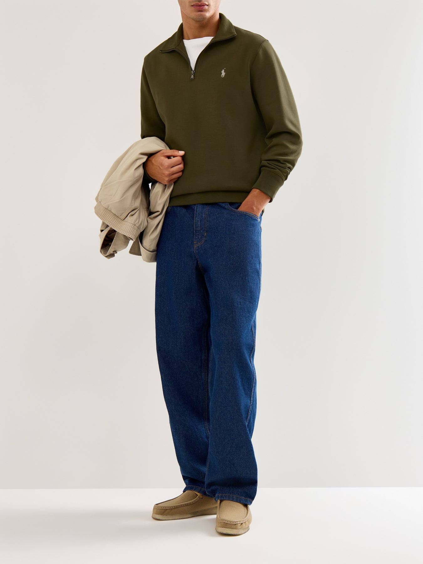 Double Knit 1/4 Zip Sweatshirt Green