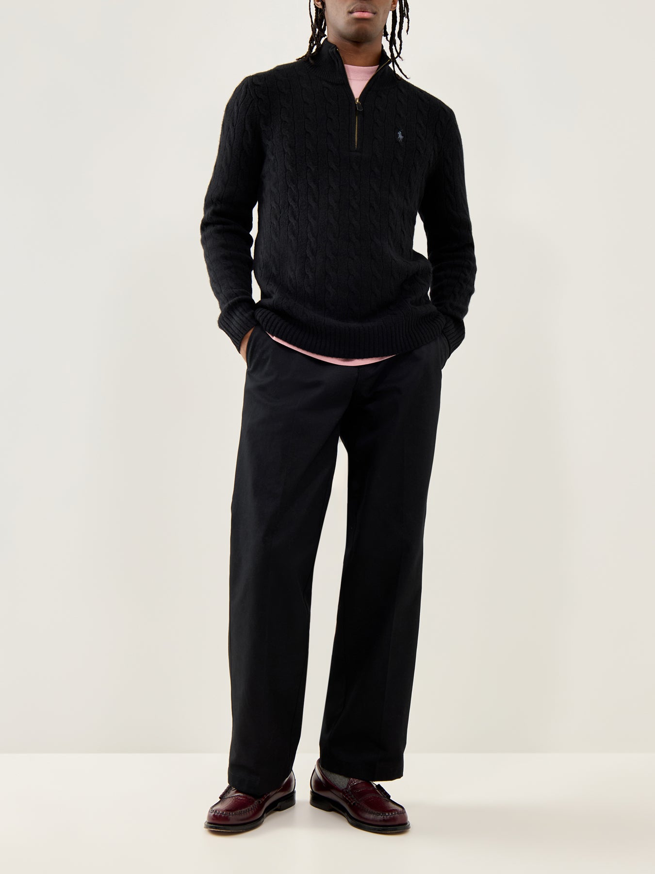 Cable-Knit Half-Zip Jumper Black