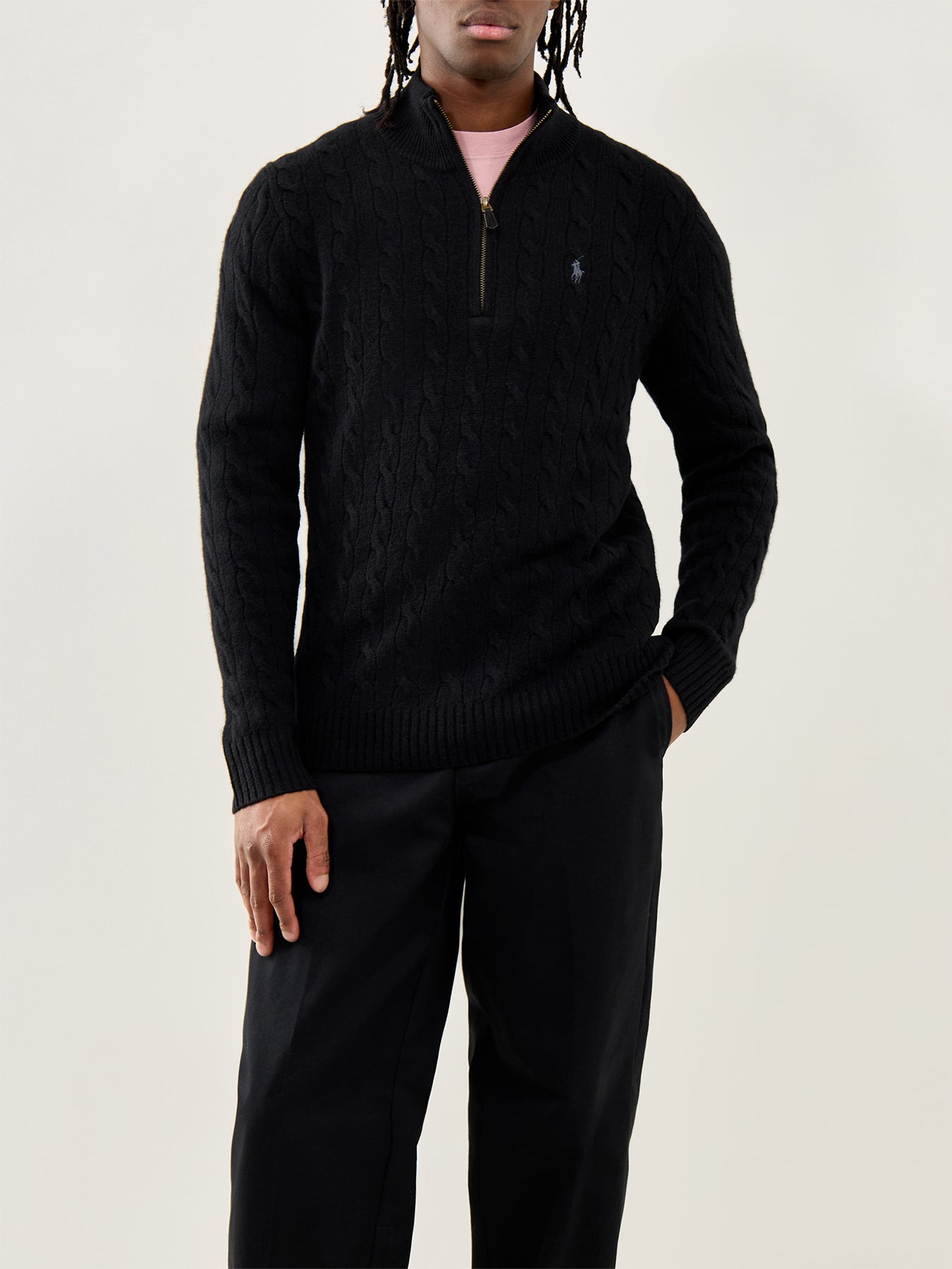 Cable-Knit Half-Zip Jumper Black