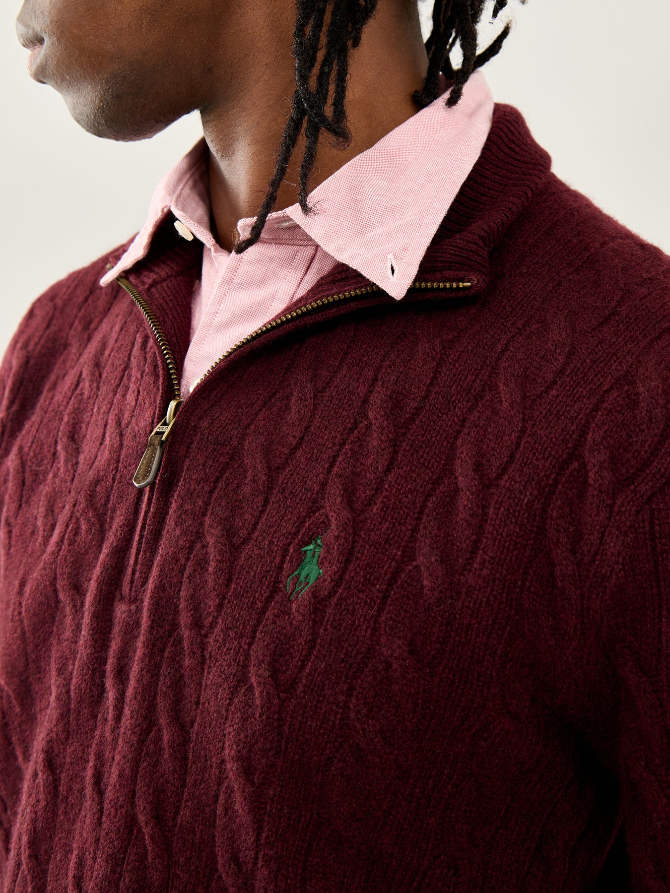 Cable-Knit Half-Zip Jumper Burgundy