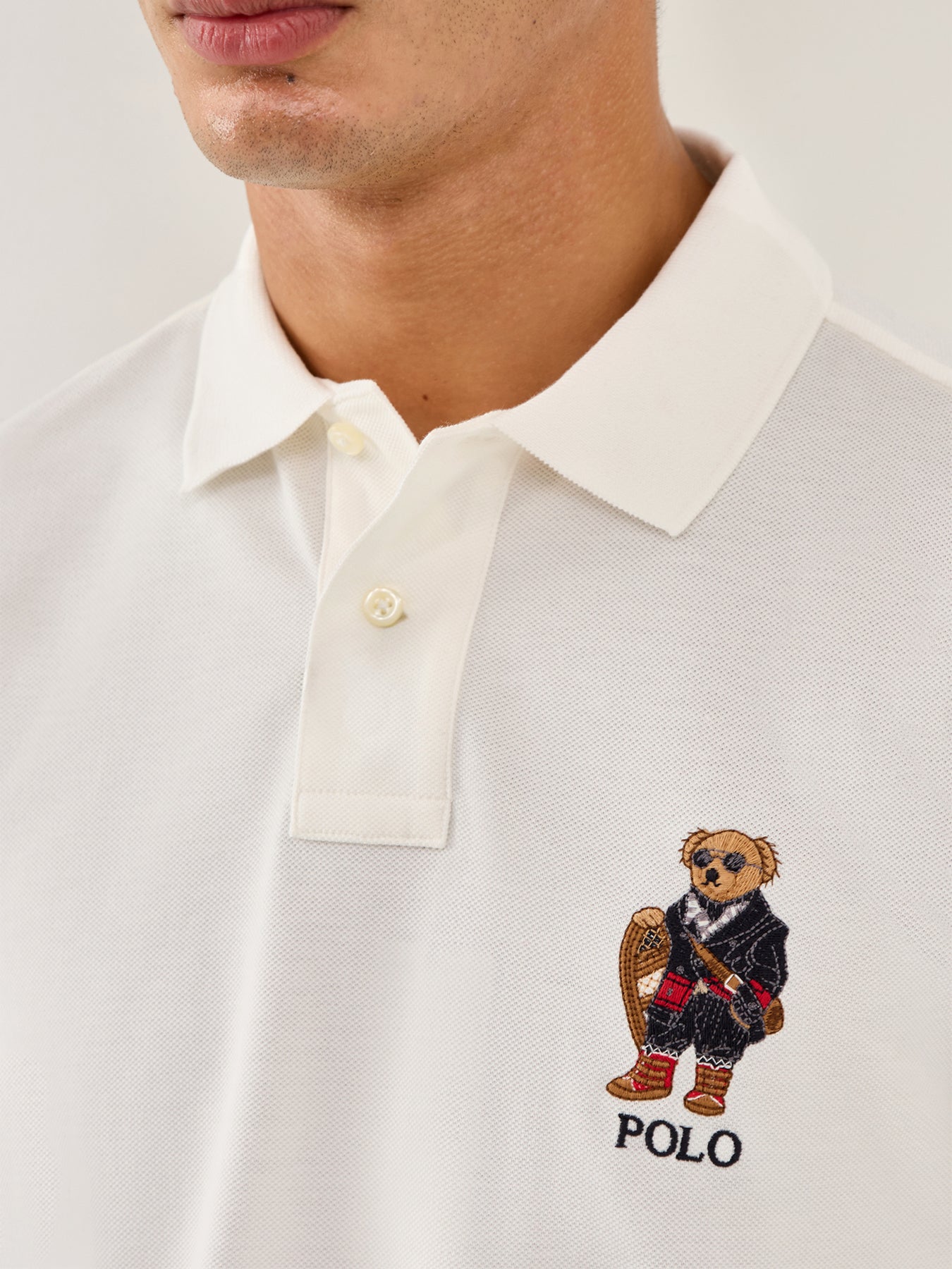 Holiday Bear Long Sleeve Polo Cream
