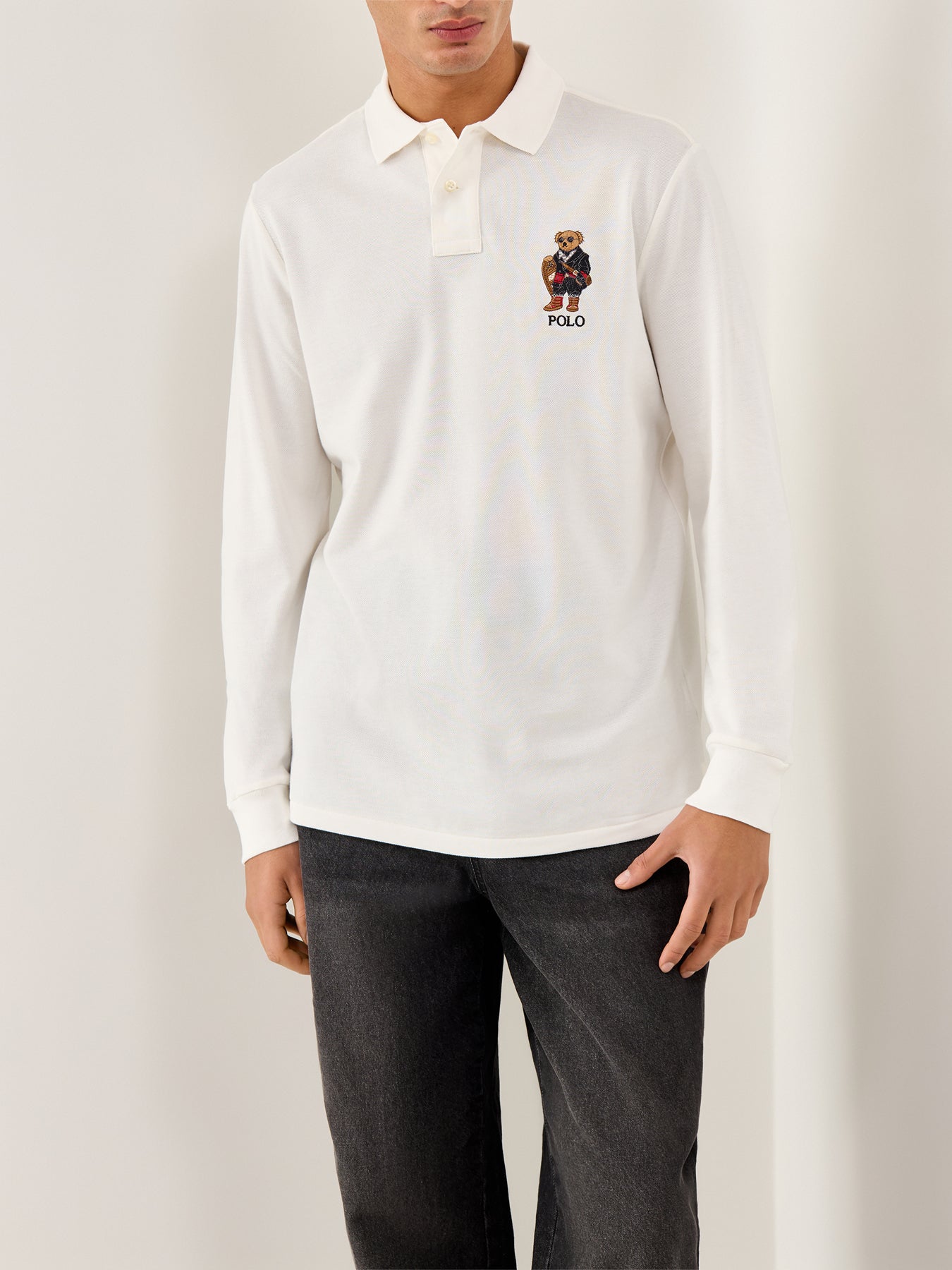 Holiday Bear Long Sleeve Polo Cream