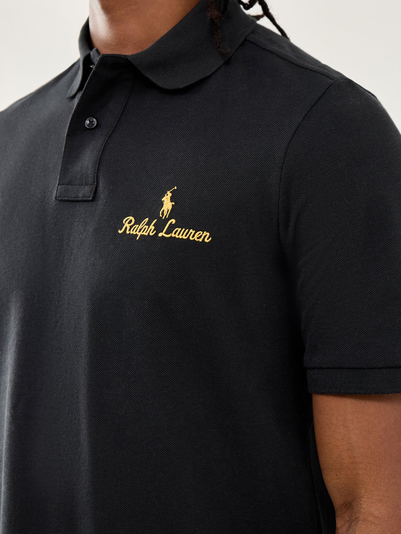 Long-Sleeve Polo Top Black Gold Logo