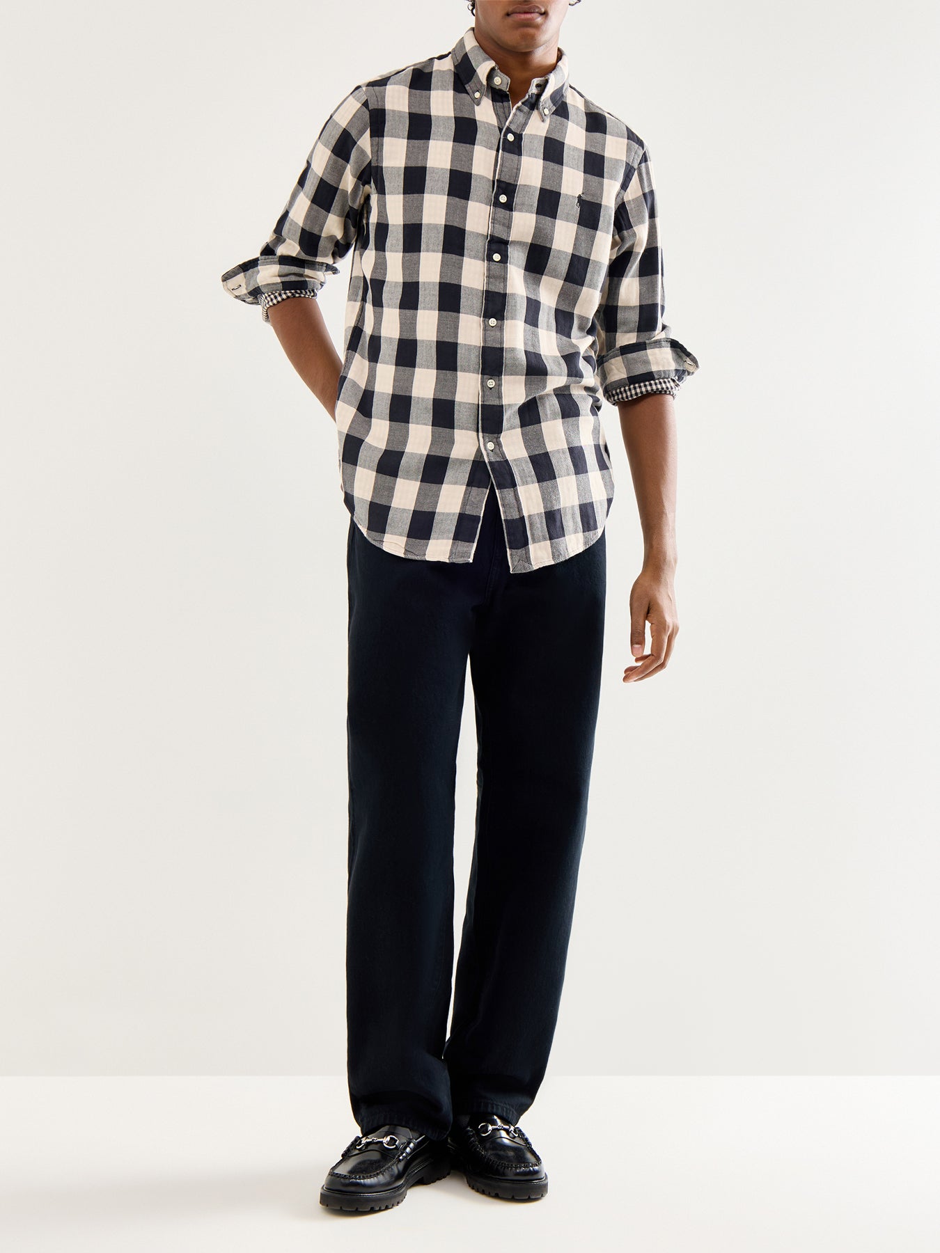 Double Face Check Shirt Black