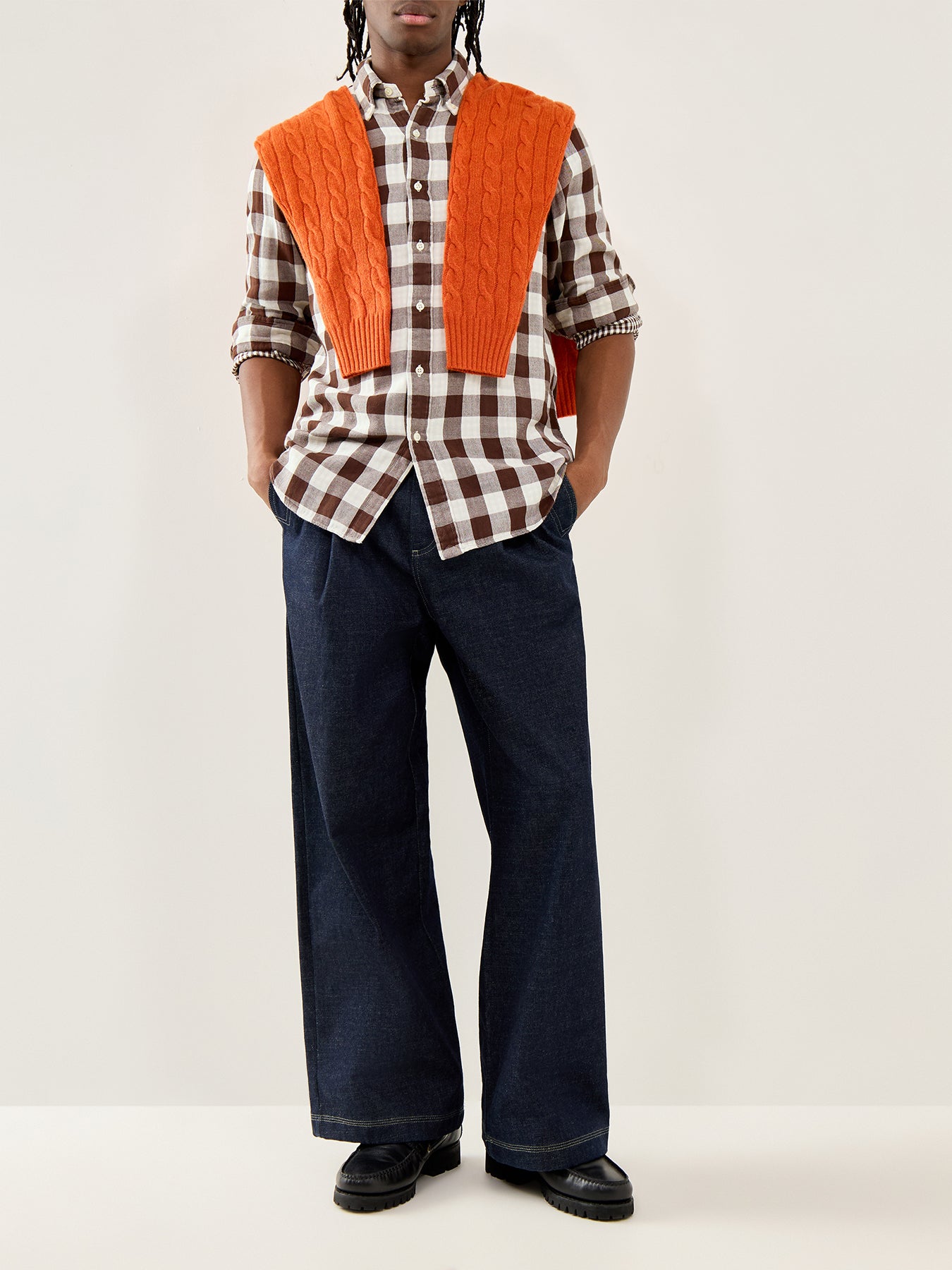 Double-Face Check Shirt Cream Brown