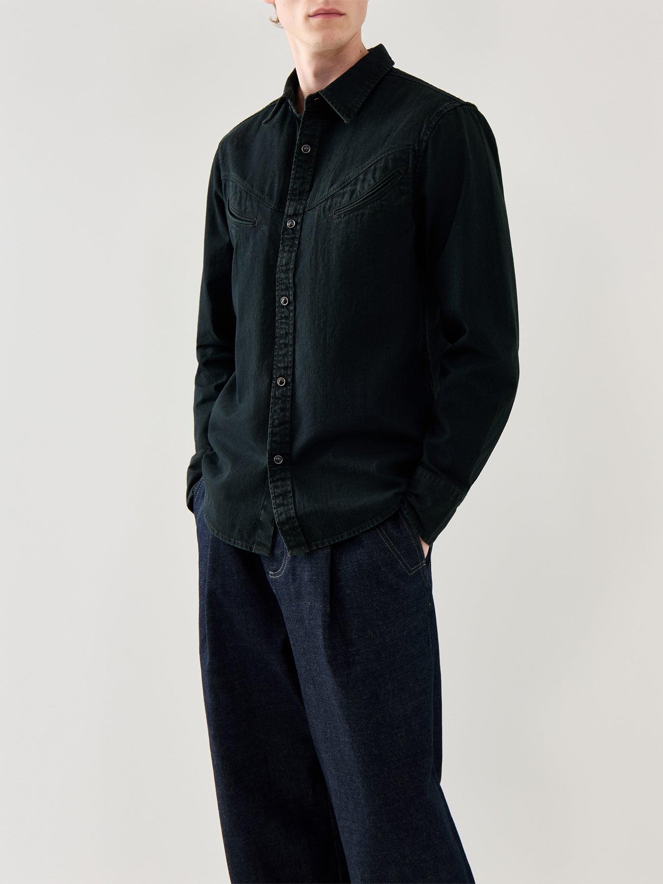 Smiley Western Denim Shirt Black