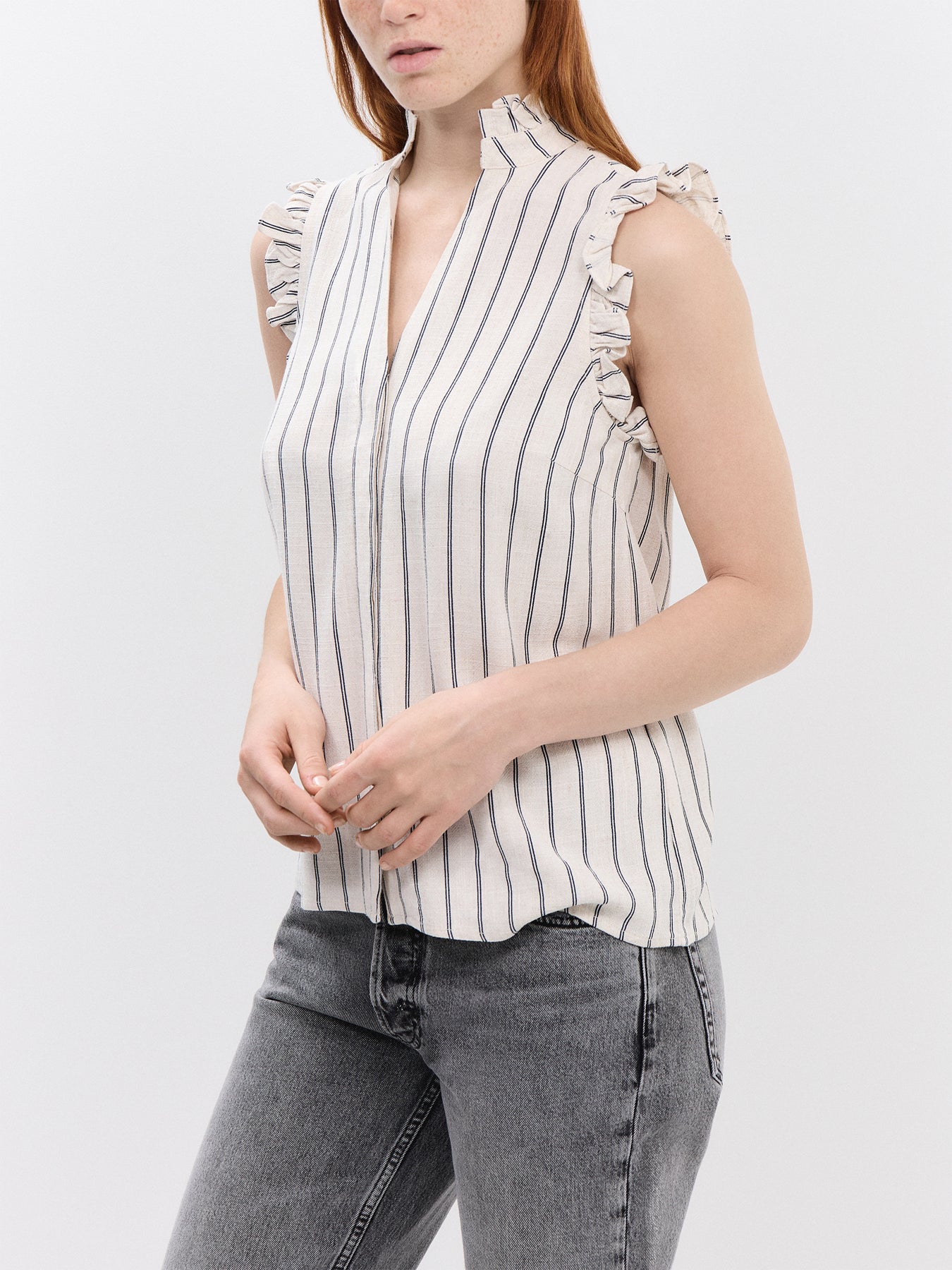 Ruffle Striped Sun Top Sandshell