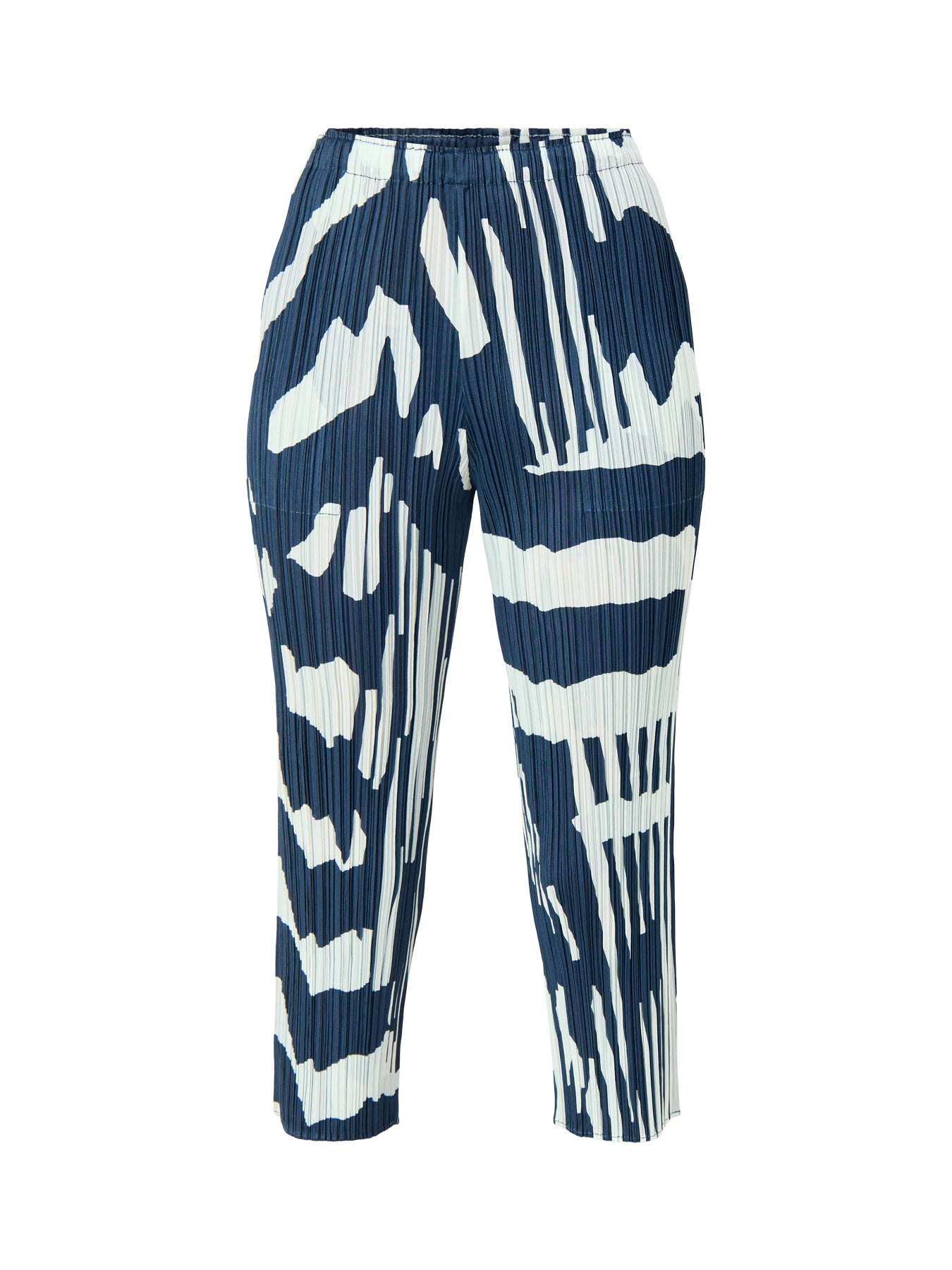 Pleats Refraction Print Slim Leg Pants