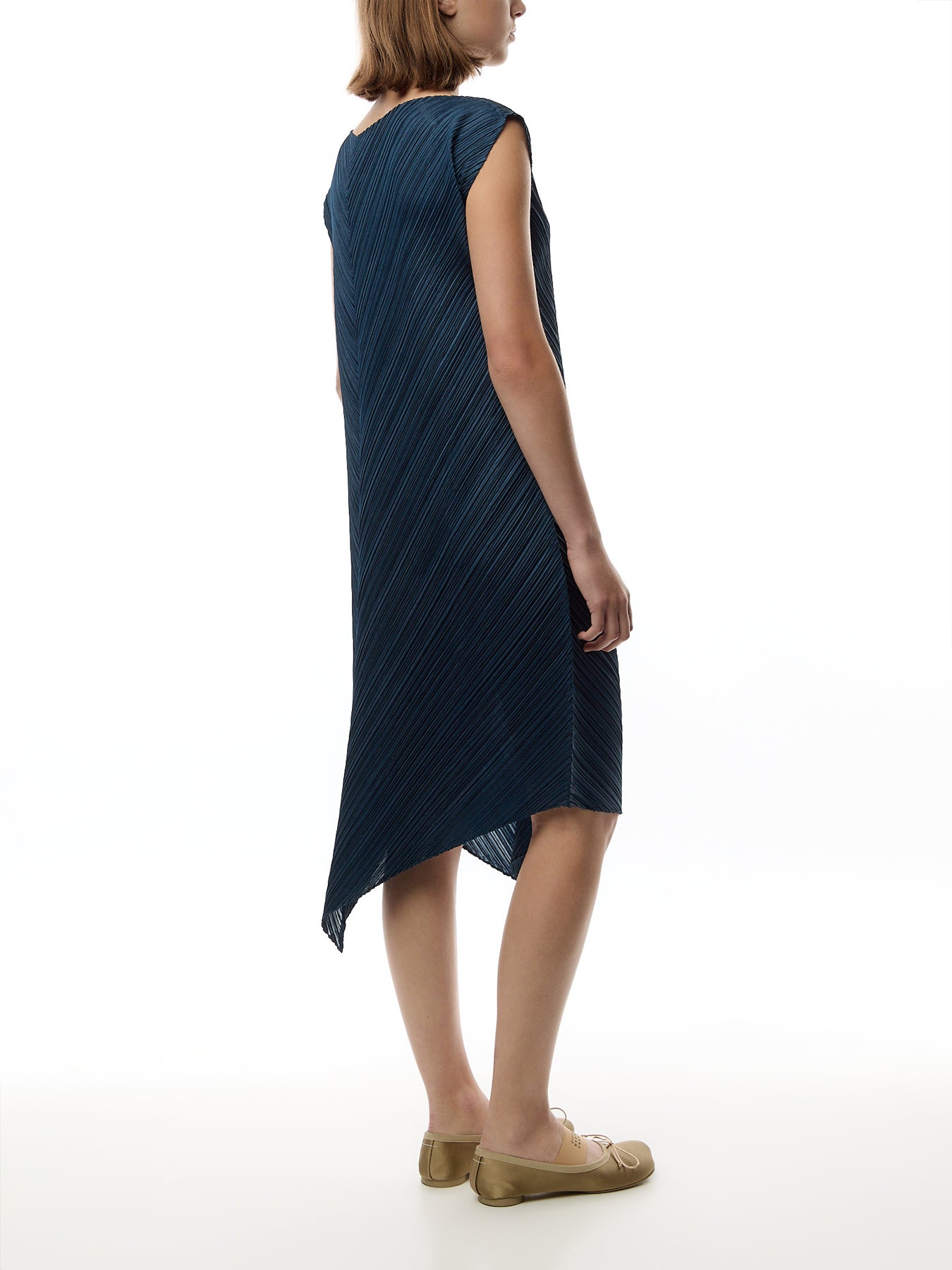 Pleats Sculptural Flare Grayish Navy Dress