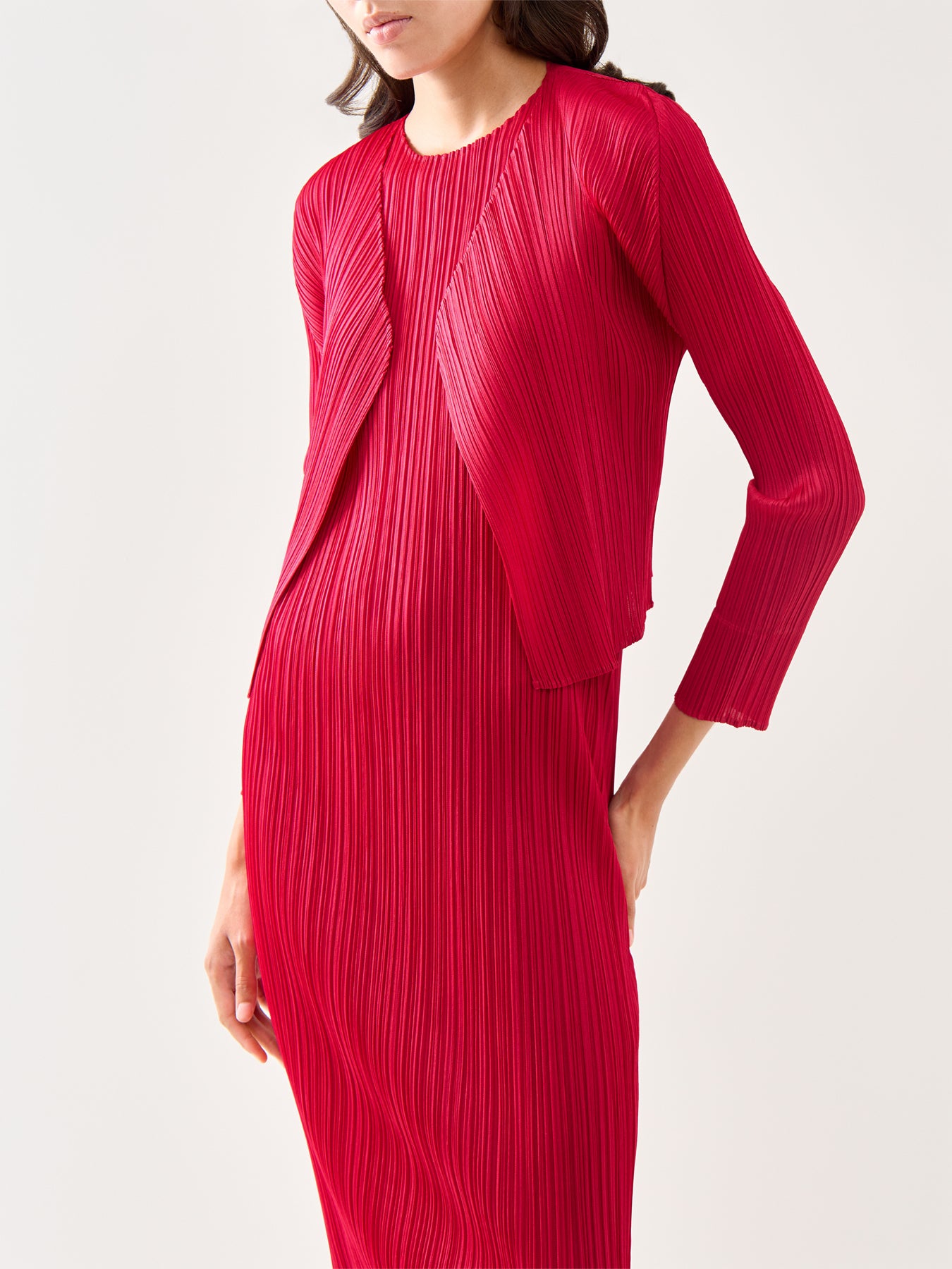 Pleats Colourful Basics Carmine Pink Cardigan