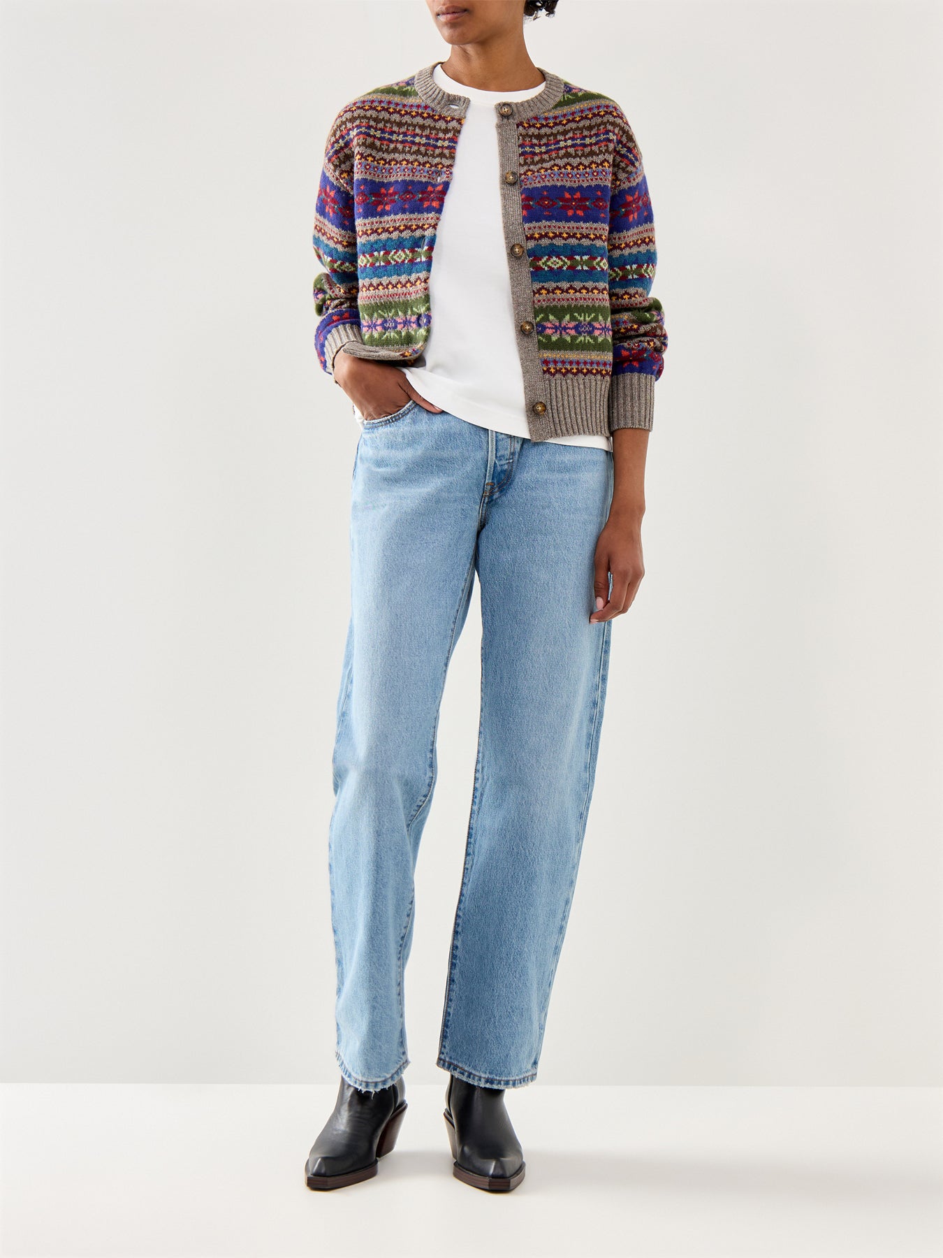 Sweater Cardigan Tan Multi