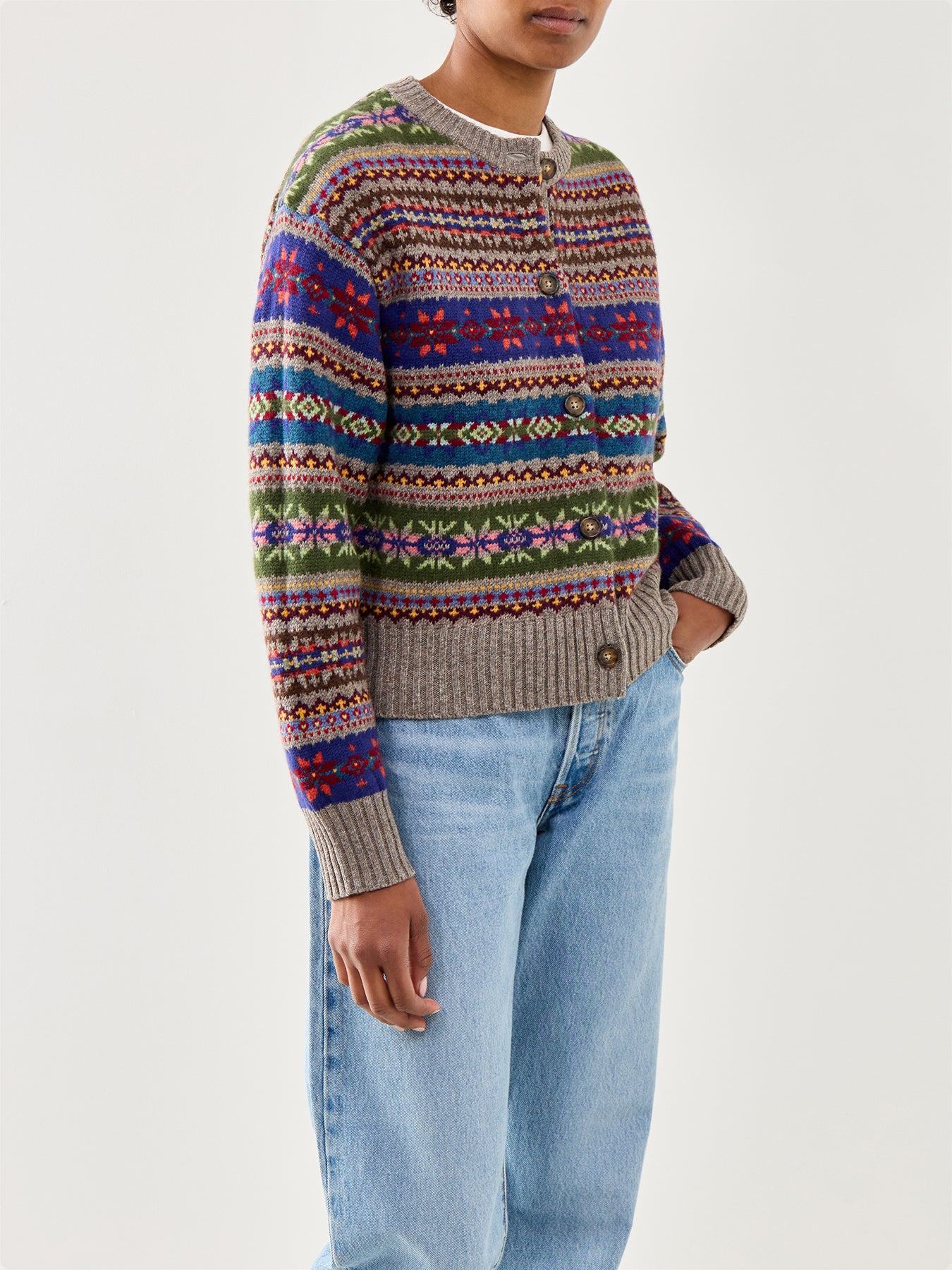 Sweater Cardigan Tan Multi